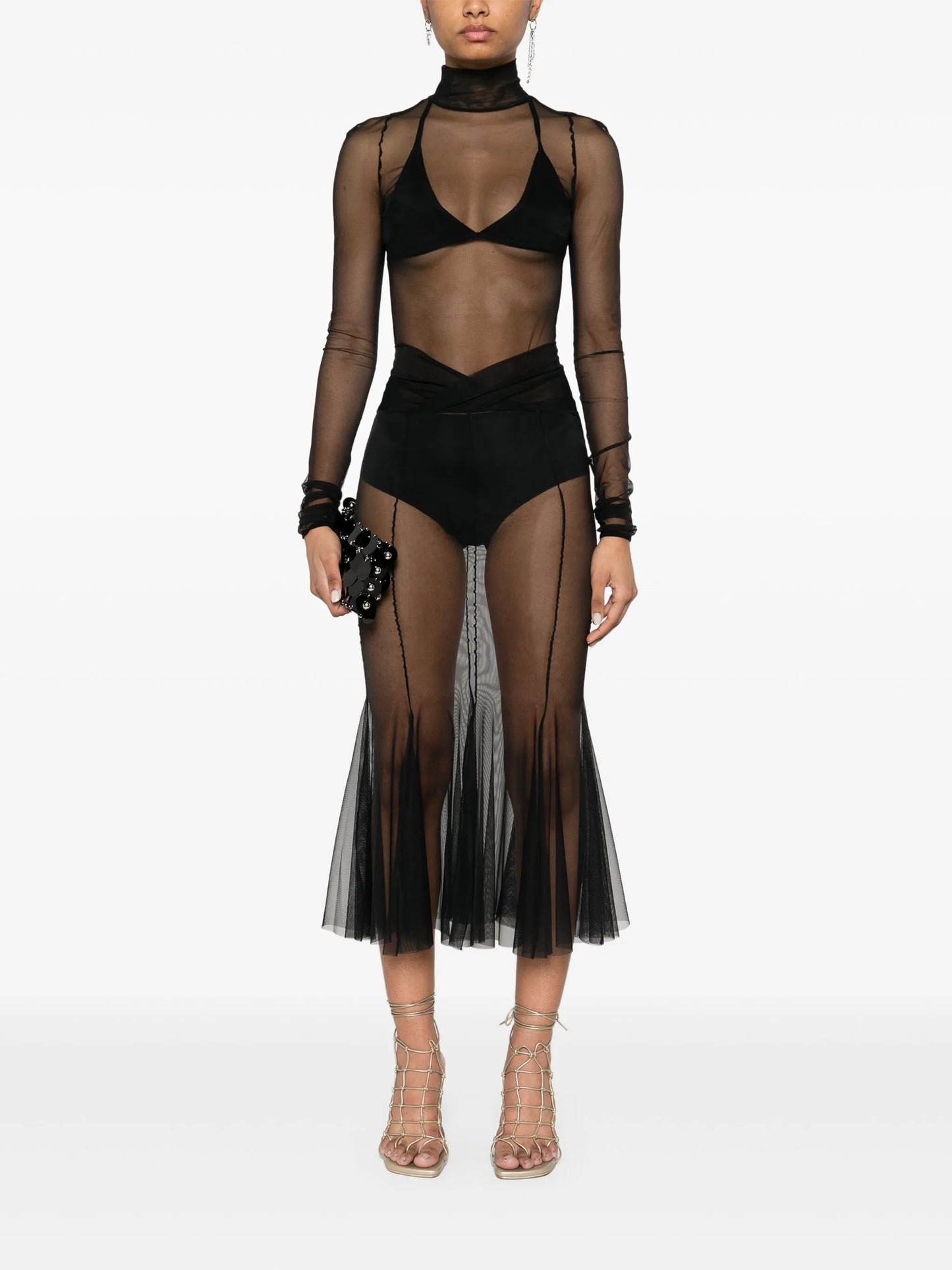 V-waist sheer midi skirt