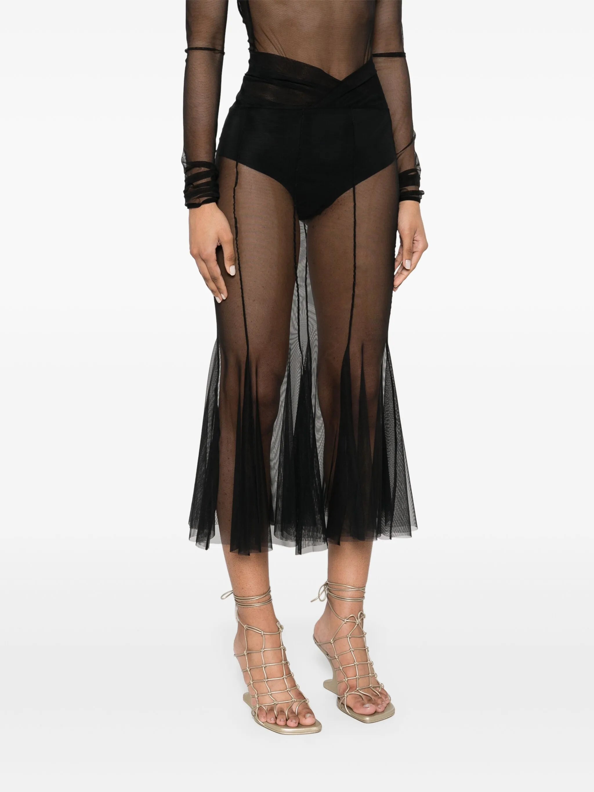 V-waist sheer midi skirt