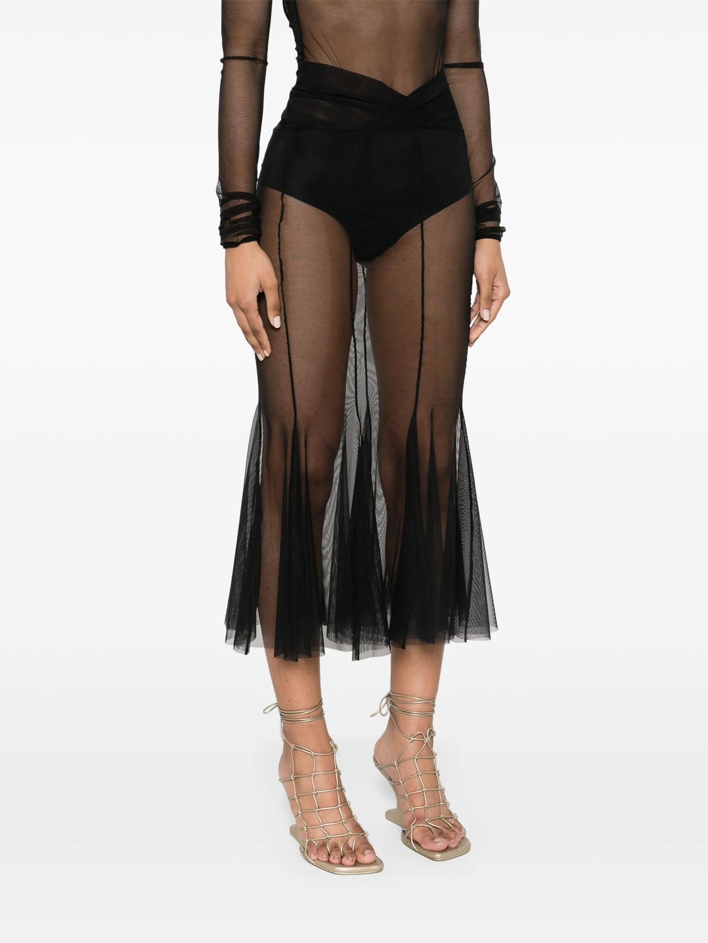 V-waist sheer midi skirt