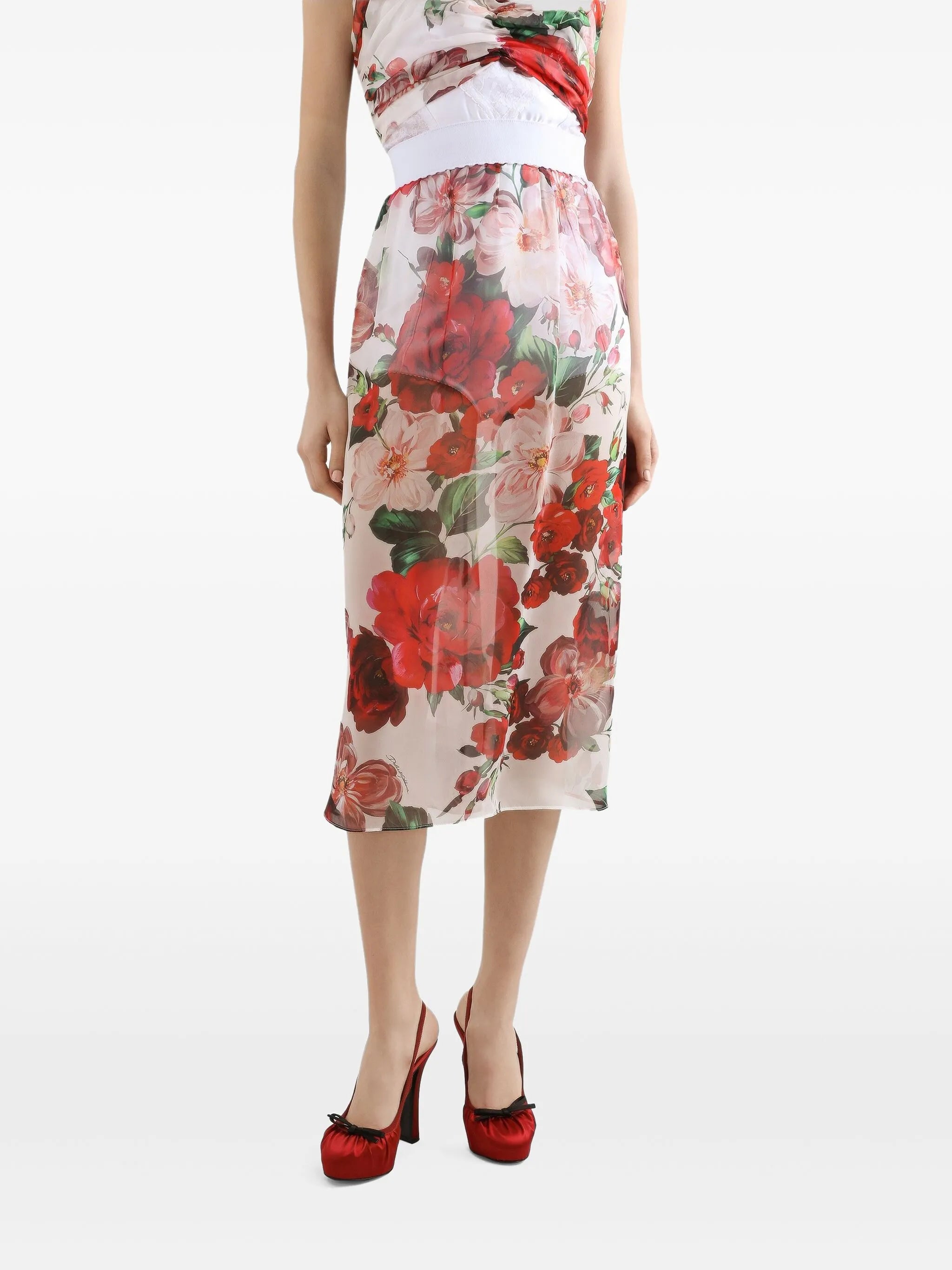 floral-print midi skirt