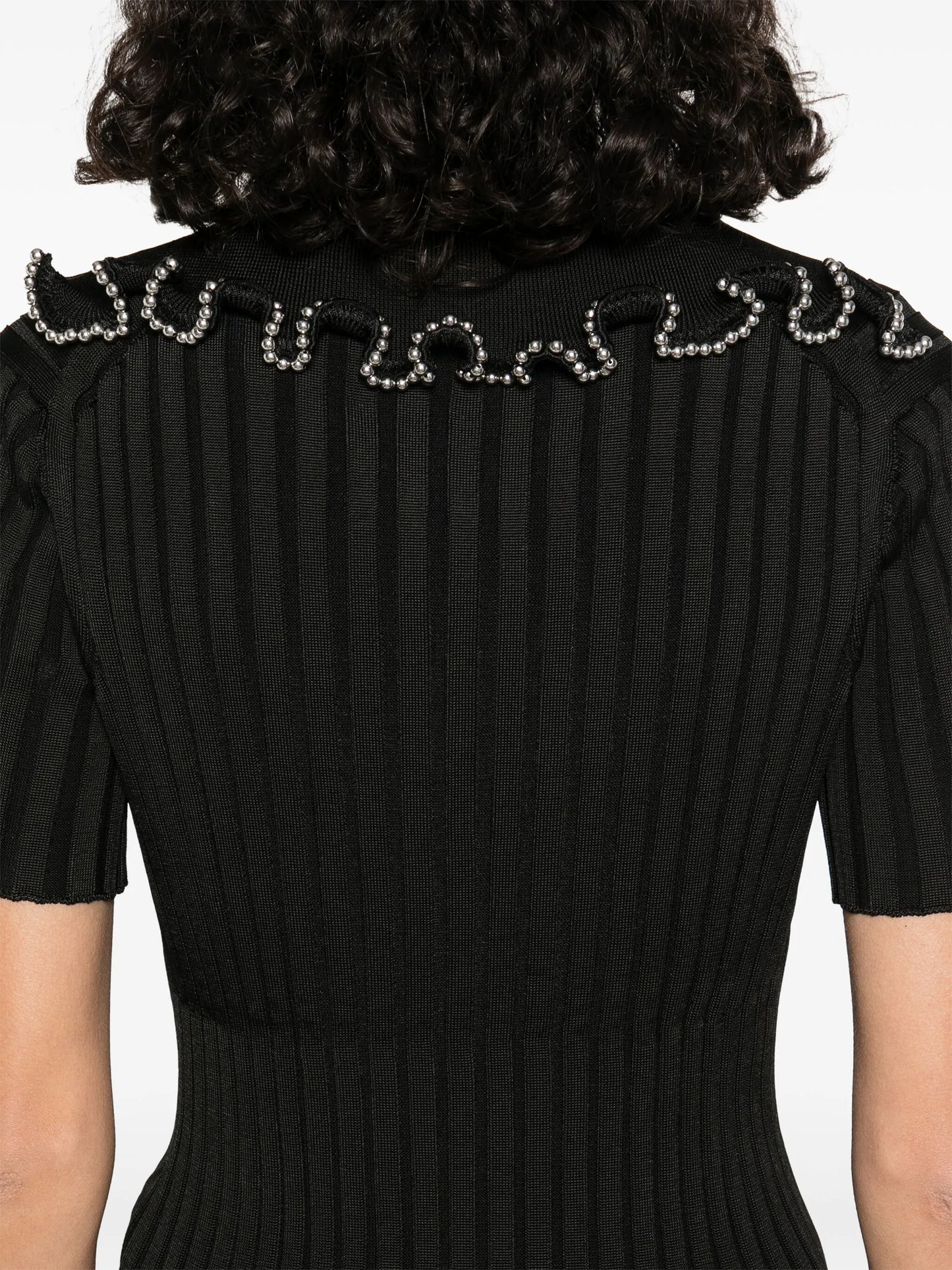 ribbed-knit polo top