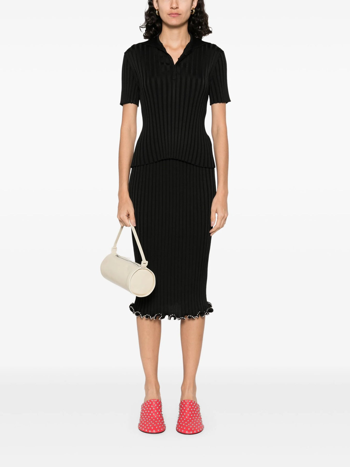 ribbed-knit polo top