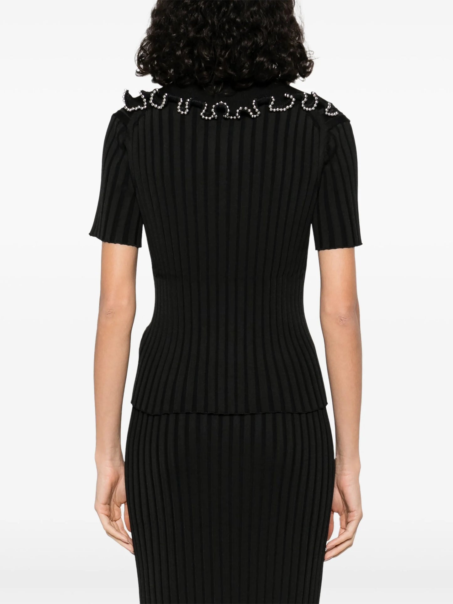 ribbed-knit polo top