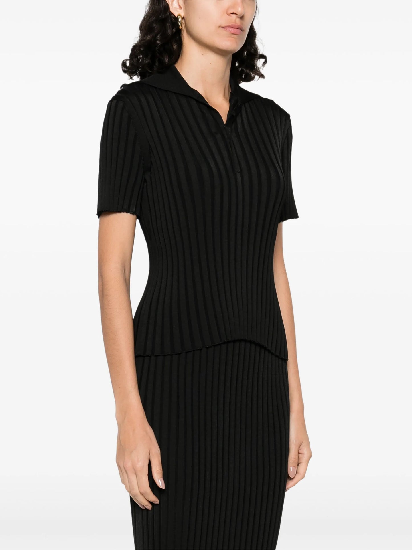ribbed-knit polo top