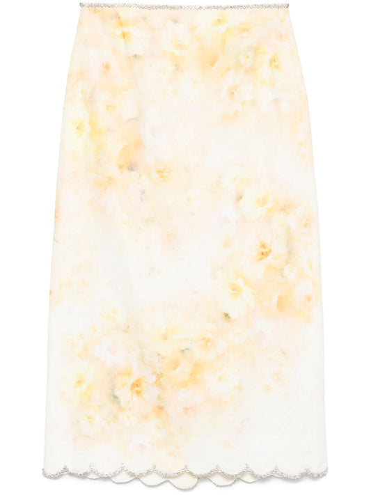 Crush scalloped midi skirt