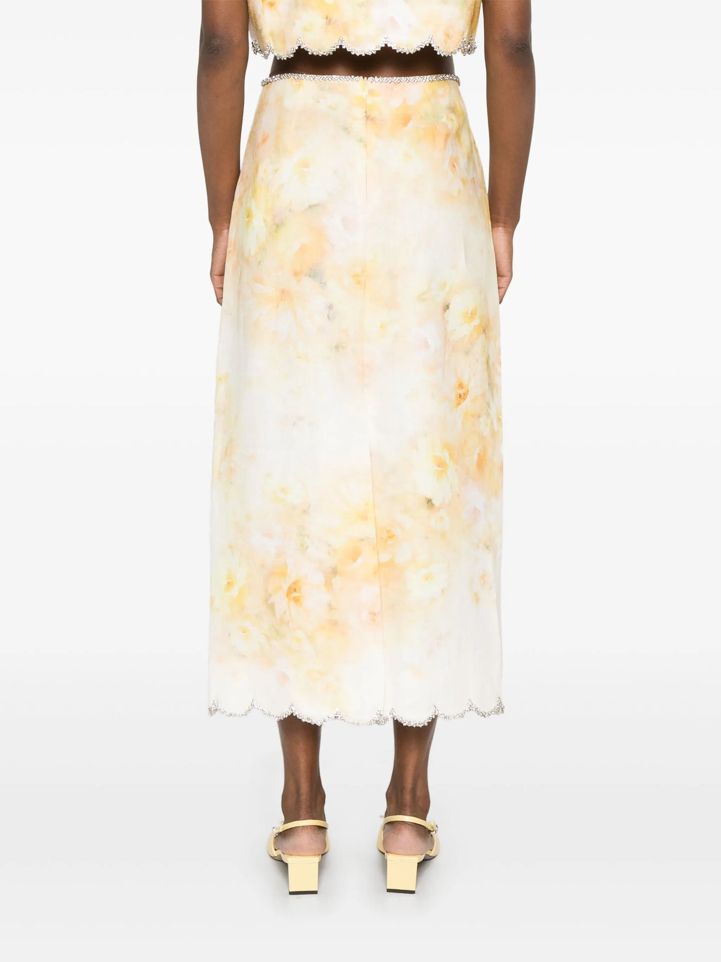 Crush scalloped midi skirt