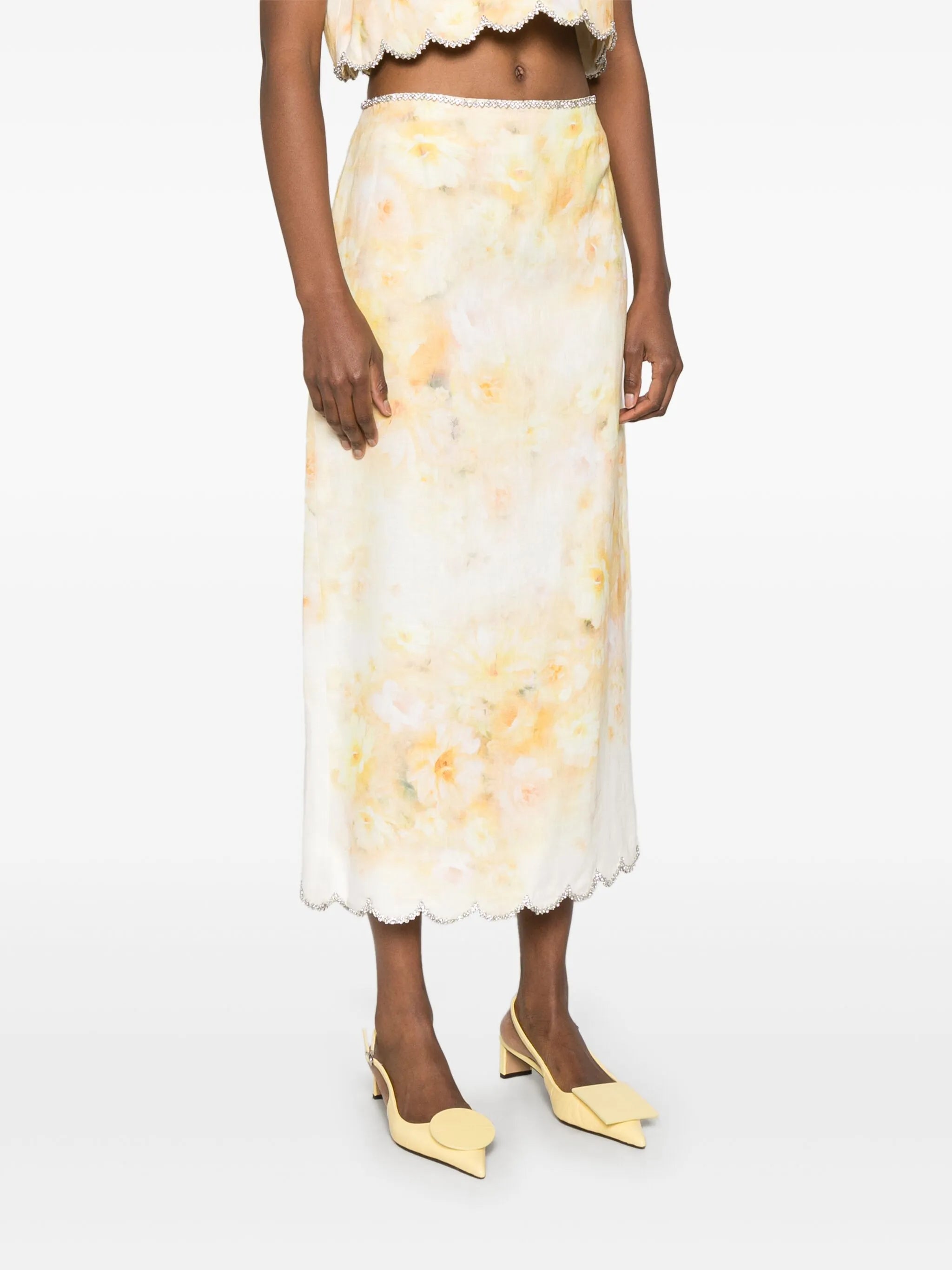 Crush scalloped midi skirt