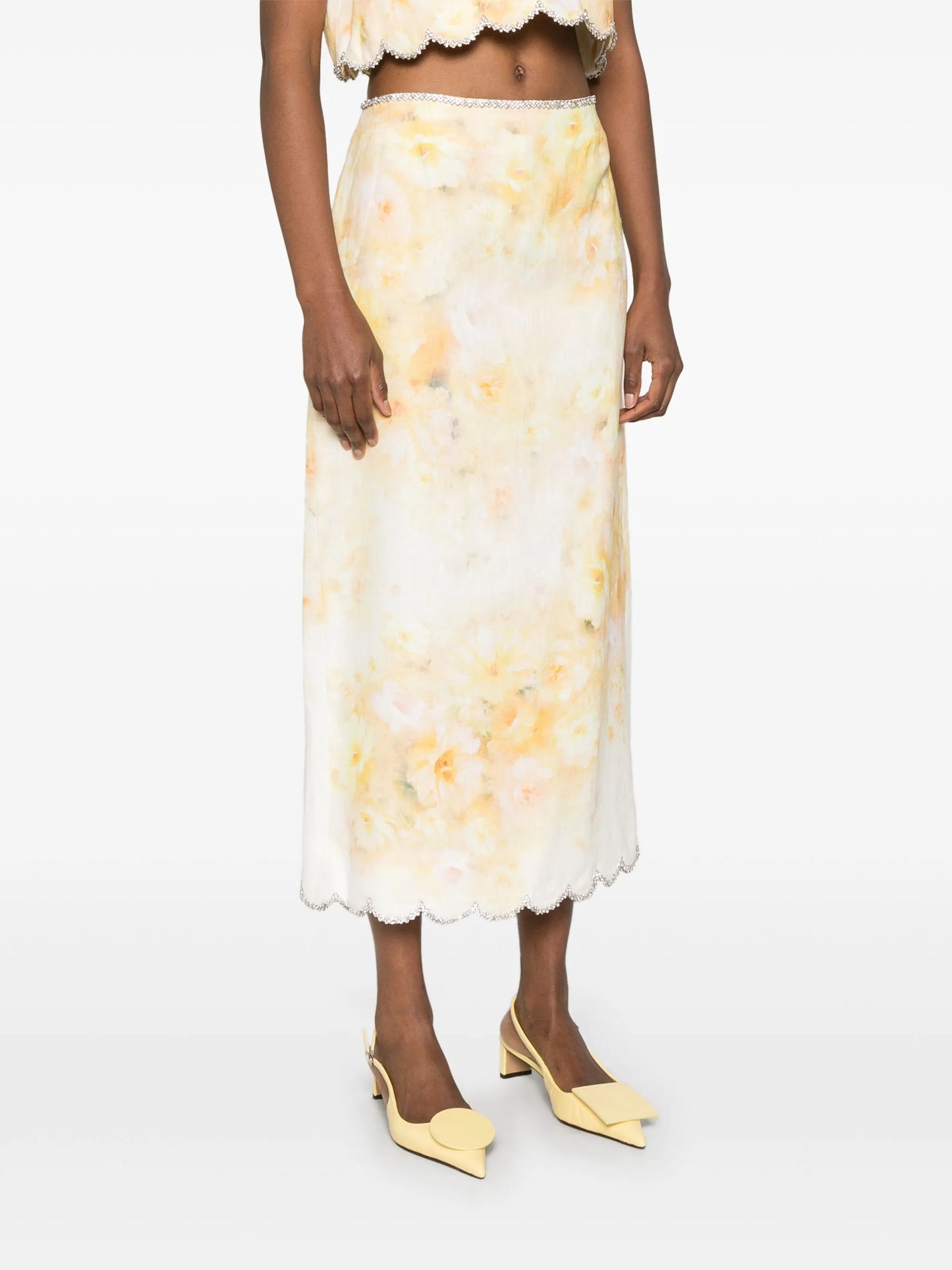 Crush scalloped midi skirt