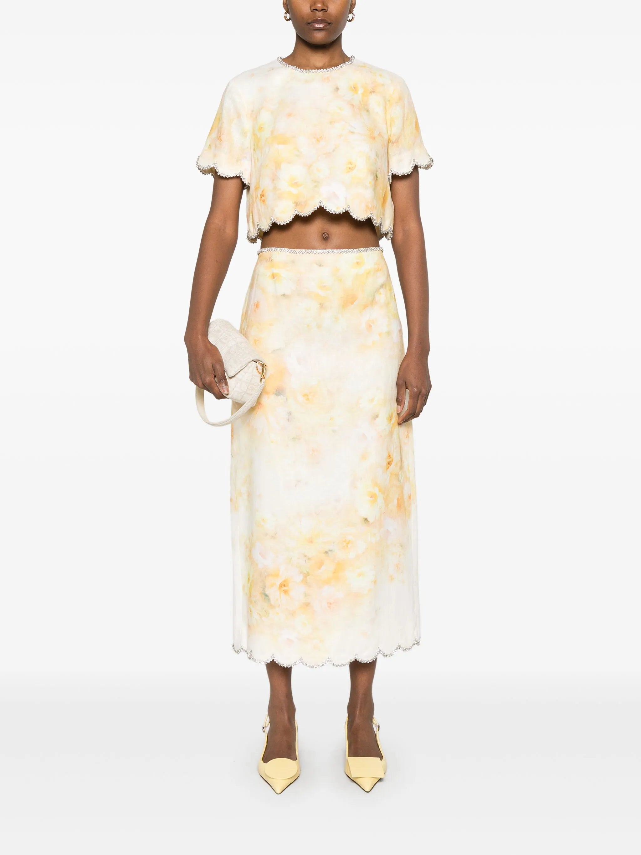 Crush scalloped midi skirt