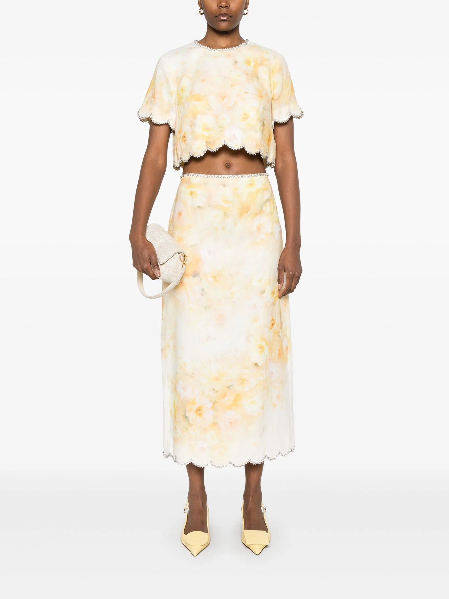 Crush scalloped midi skirt
