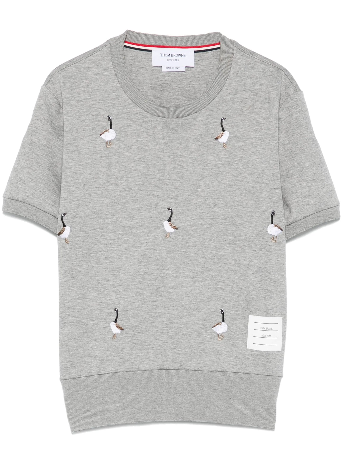 geese-embroidered cotton T-shirt