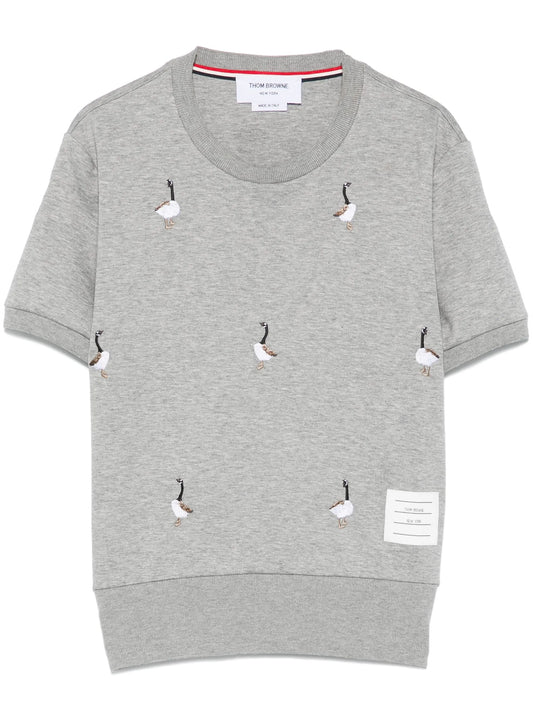 geese-embroidered cotton T-shirt