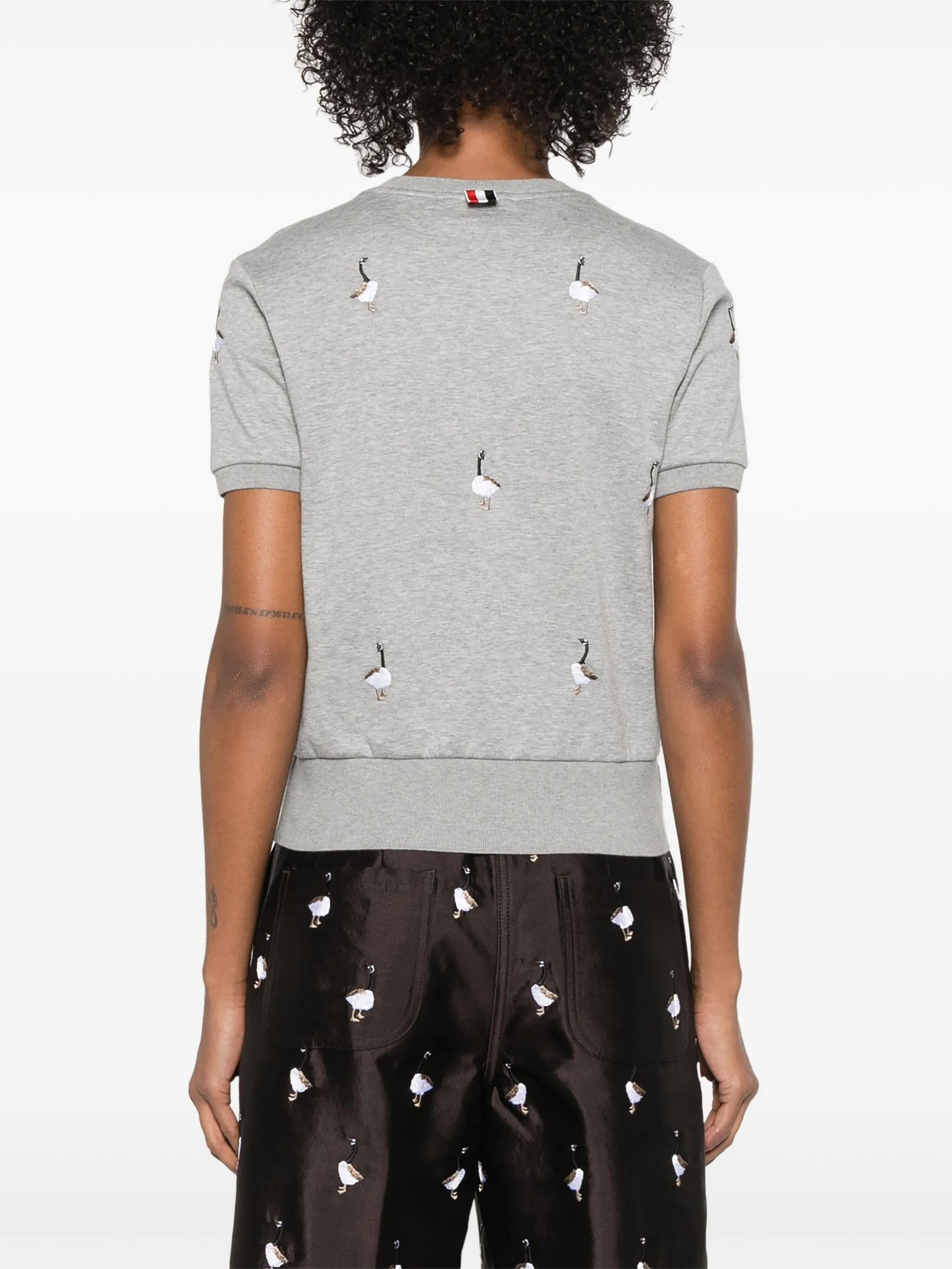 geese-embroidered cotton T-shirt