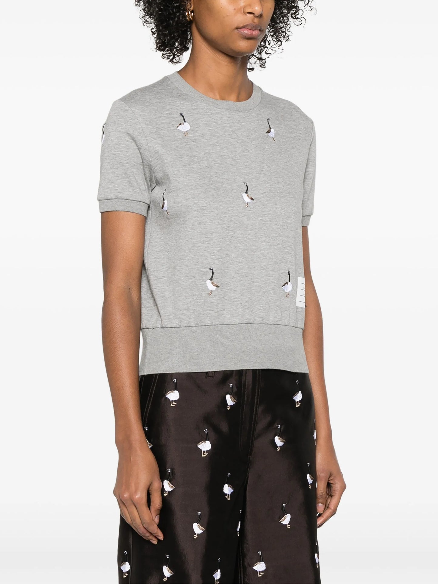 geese-embroidered cotton T-shirt
