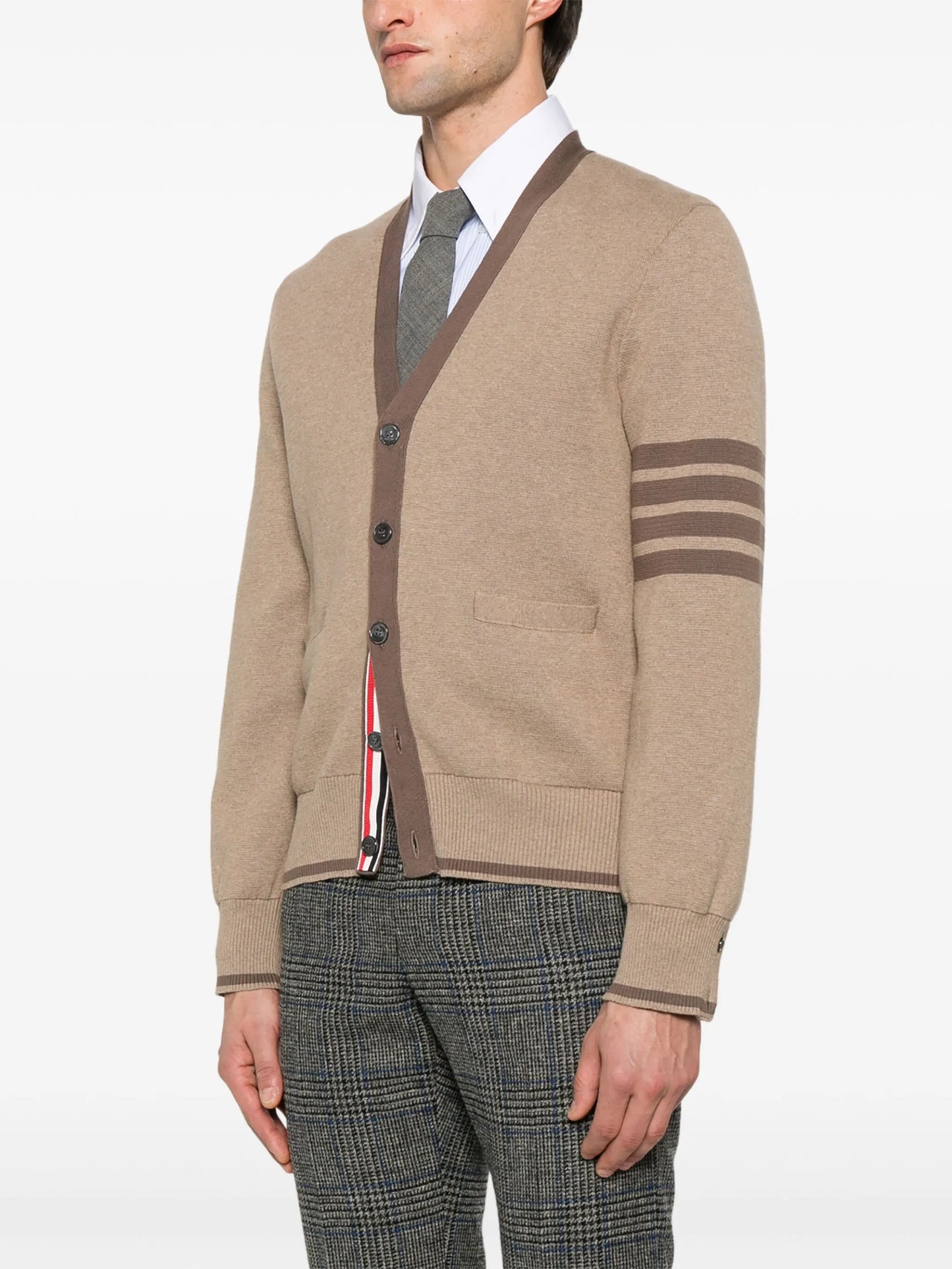 4-Bar stripe cotton cardigan