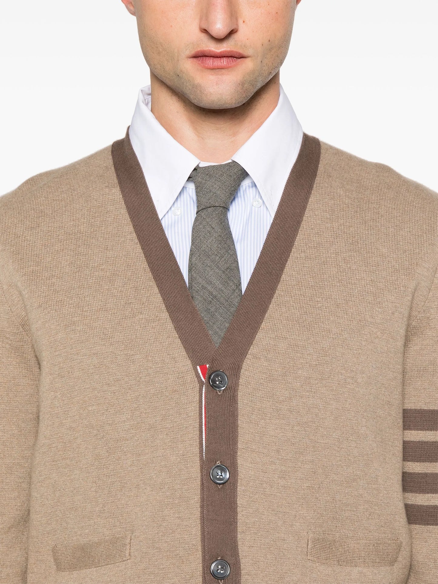 4-Bar stripe cotton cardigan