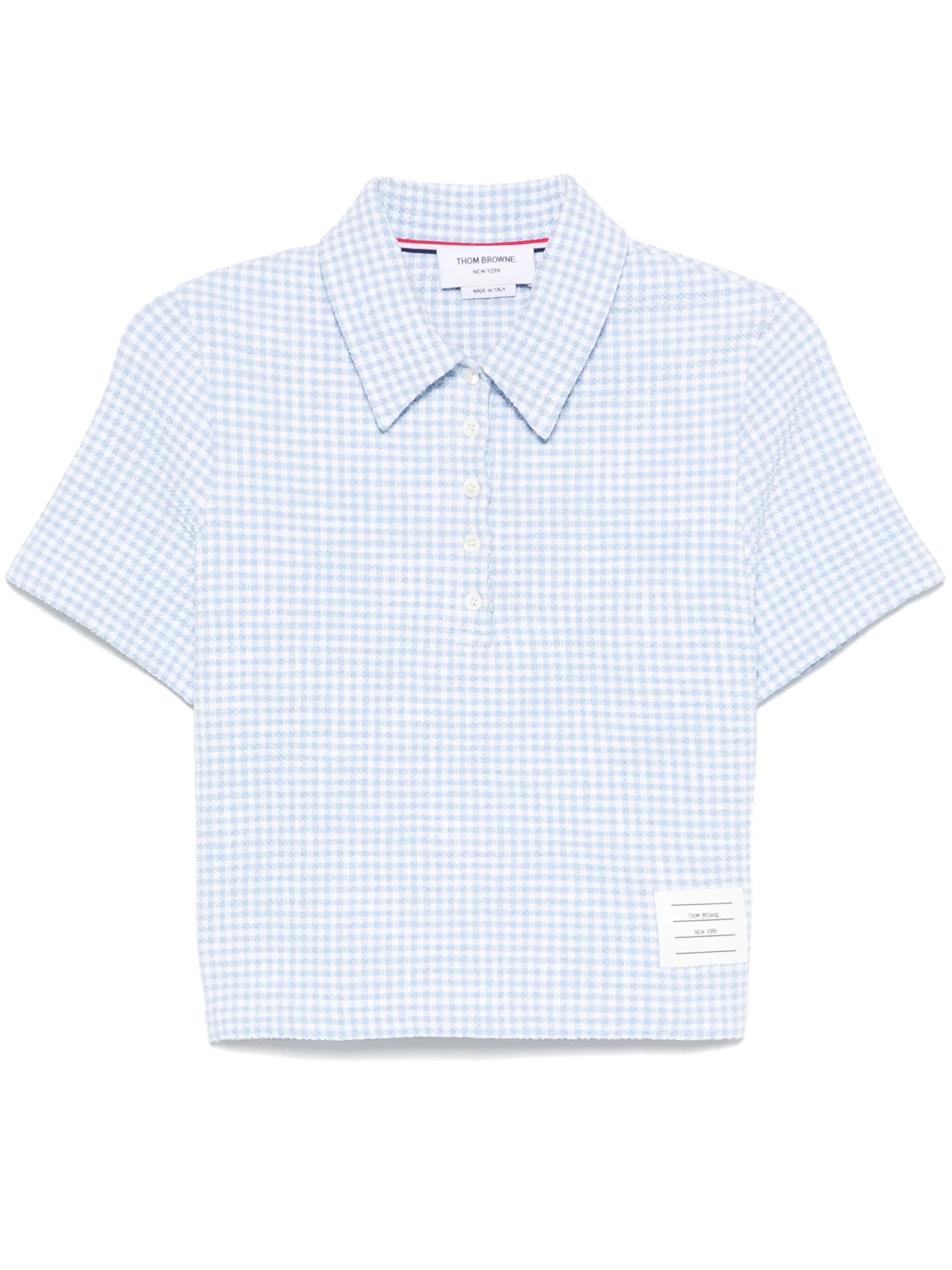 gingham-check tweed polo top