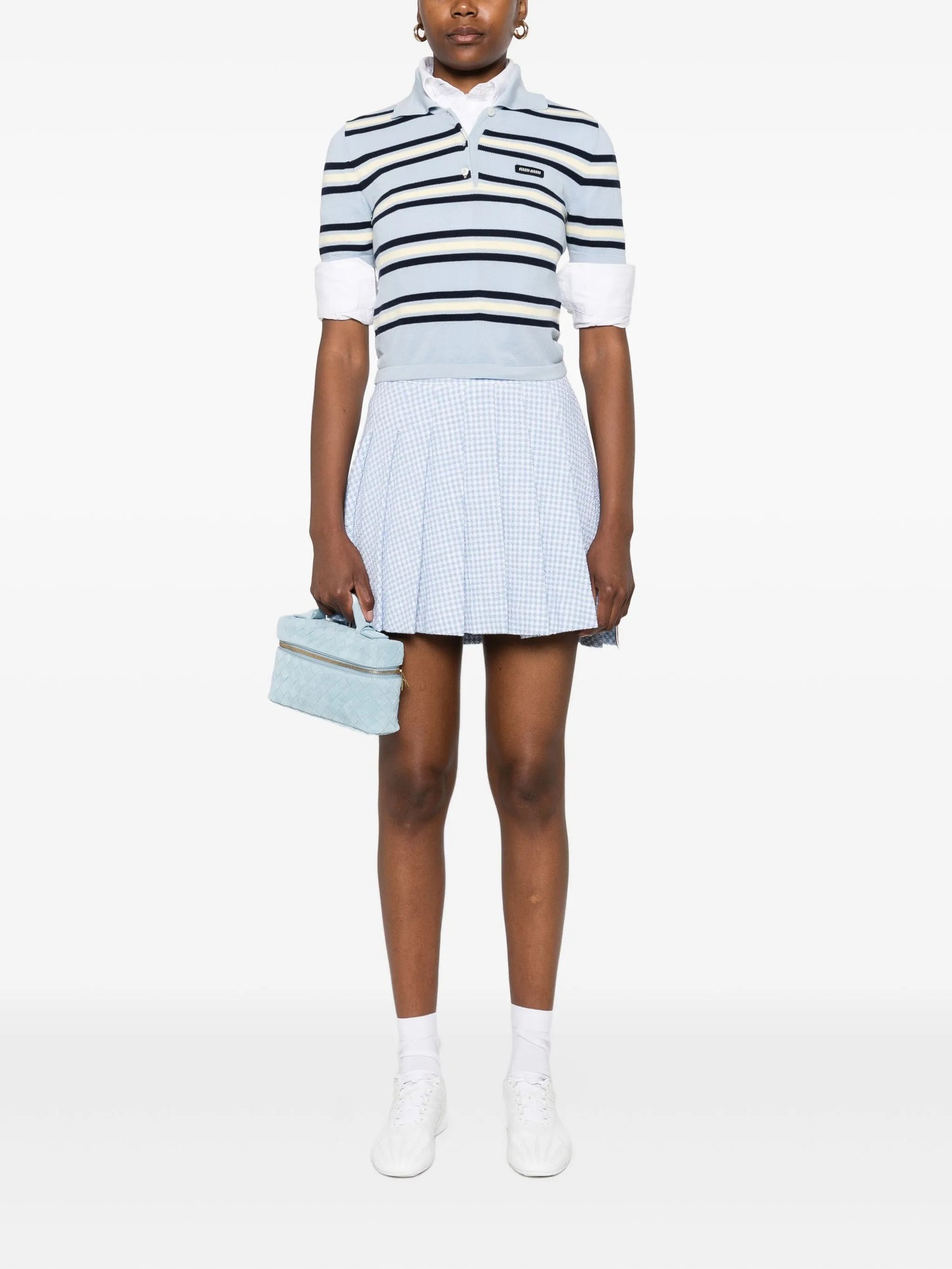 pleated tweed midi skirt