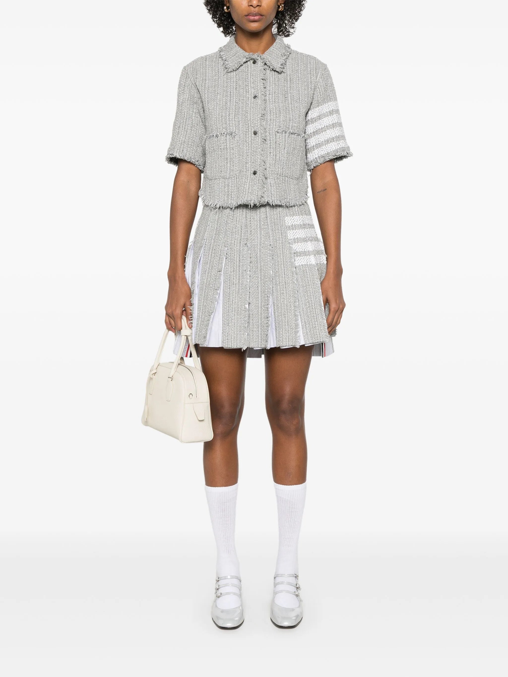 solid tweed 4-Bar pleated mini skirt