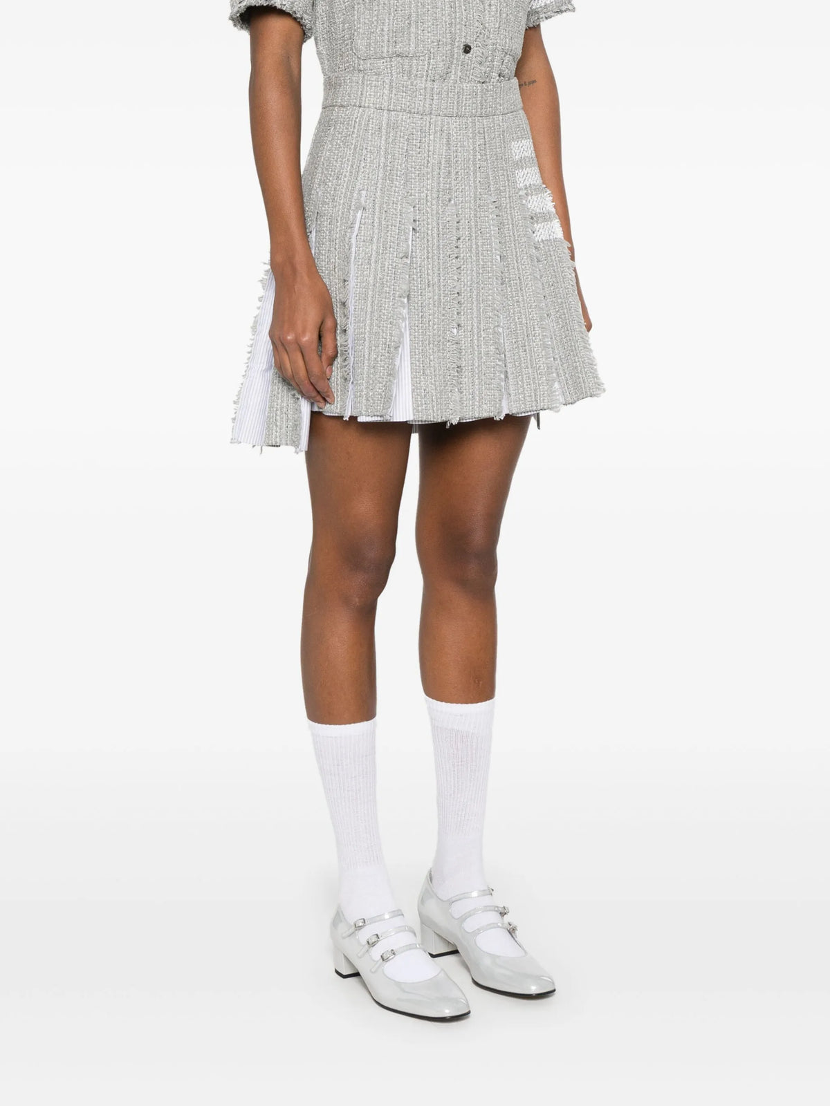 solid tweed 4-Bar pleated mini skirt