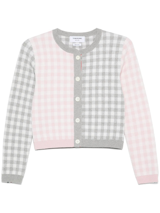 gingham-check wool cardigan