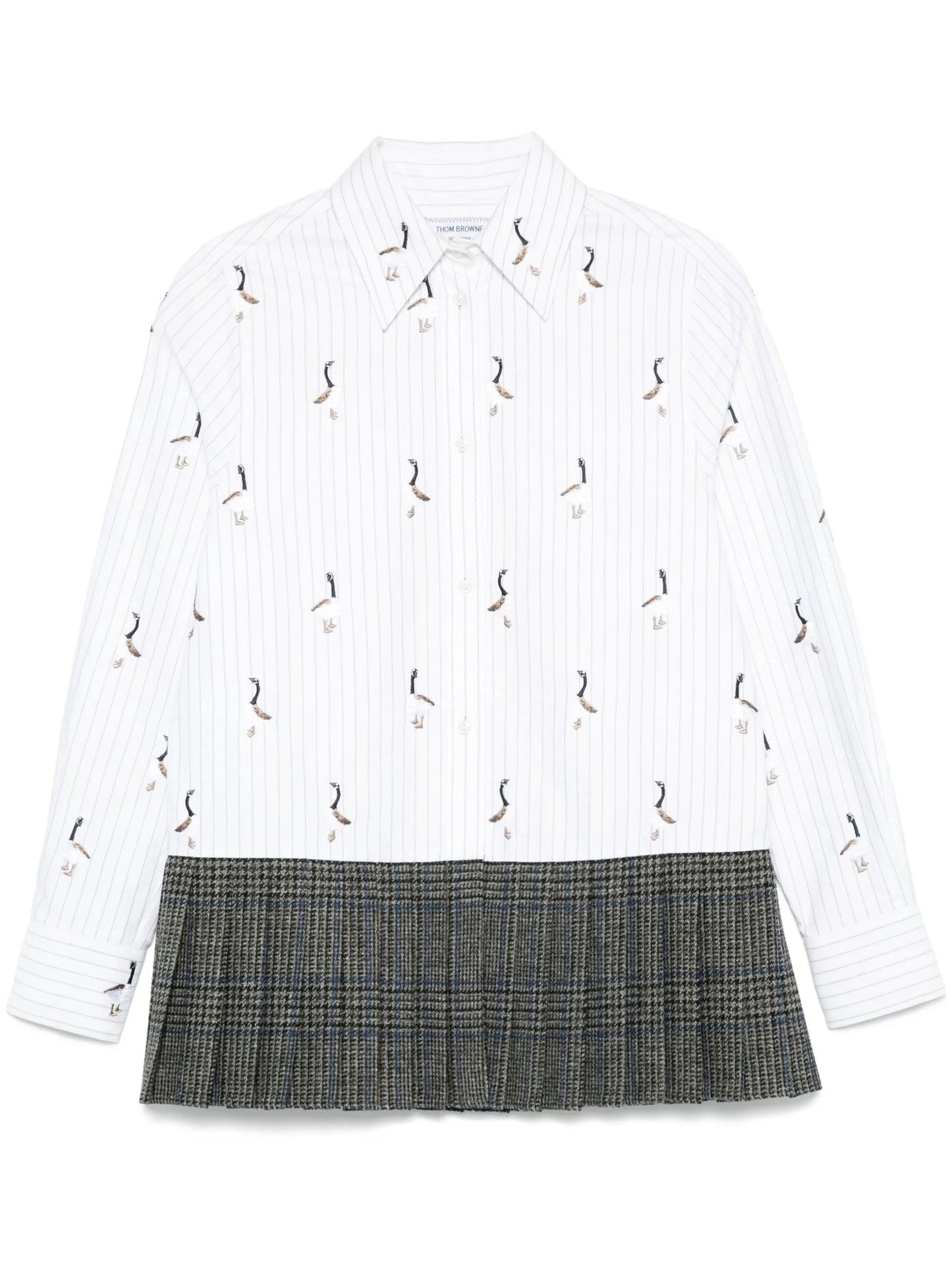 pleated-hem striped shirt