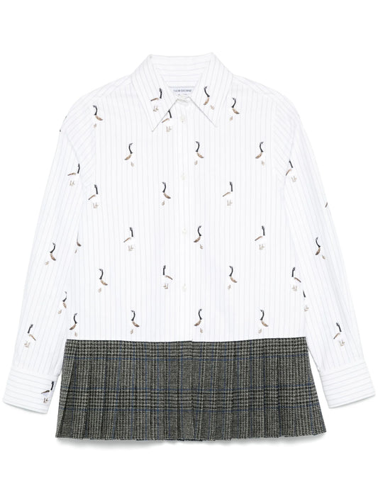 pleated-hem striped shirt
