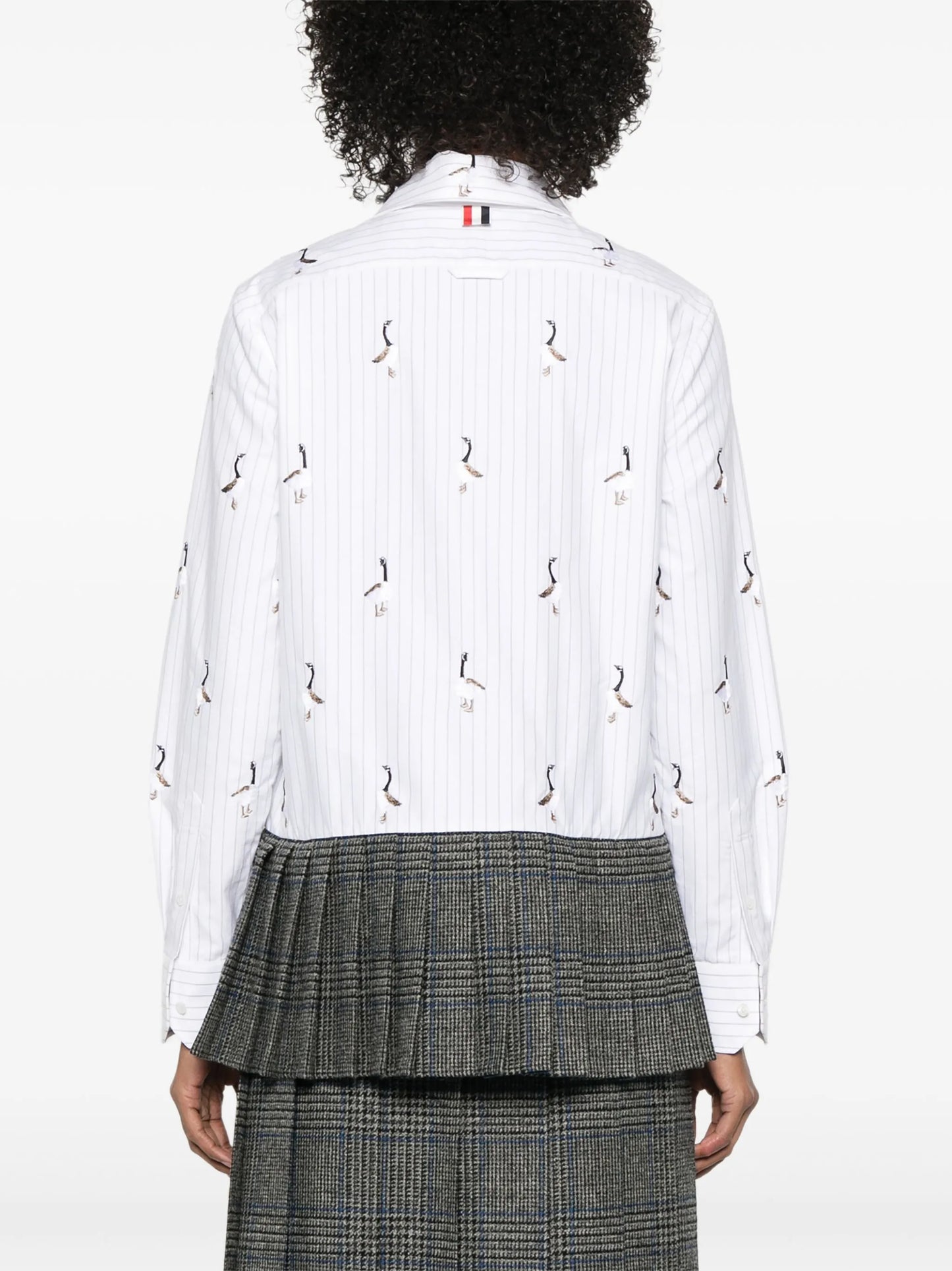pleated-hem striped shirt