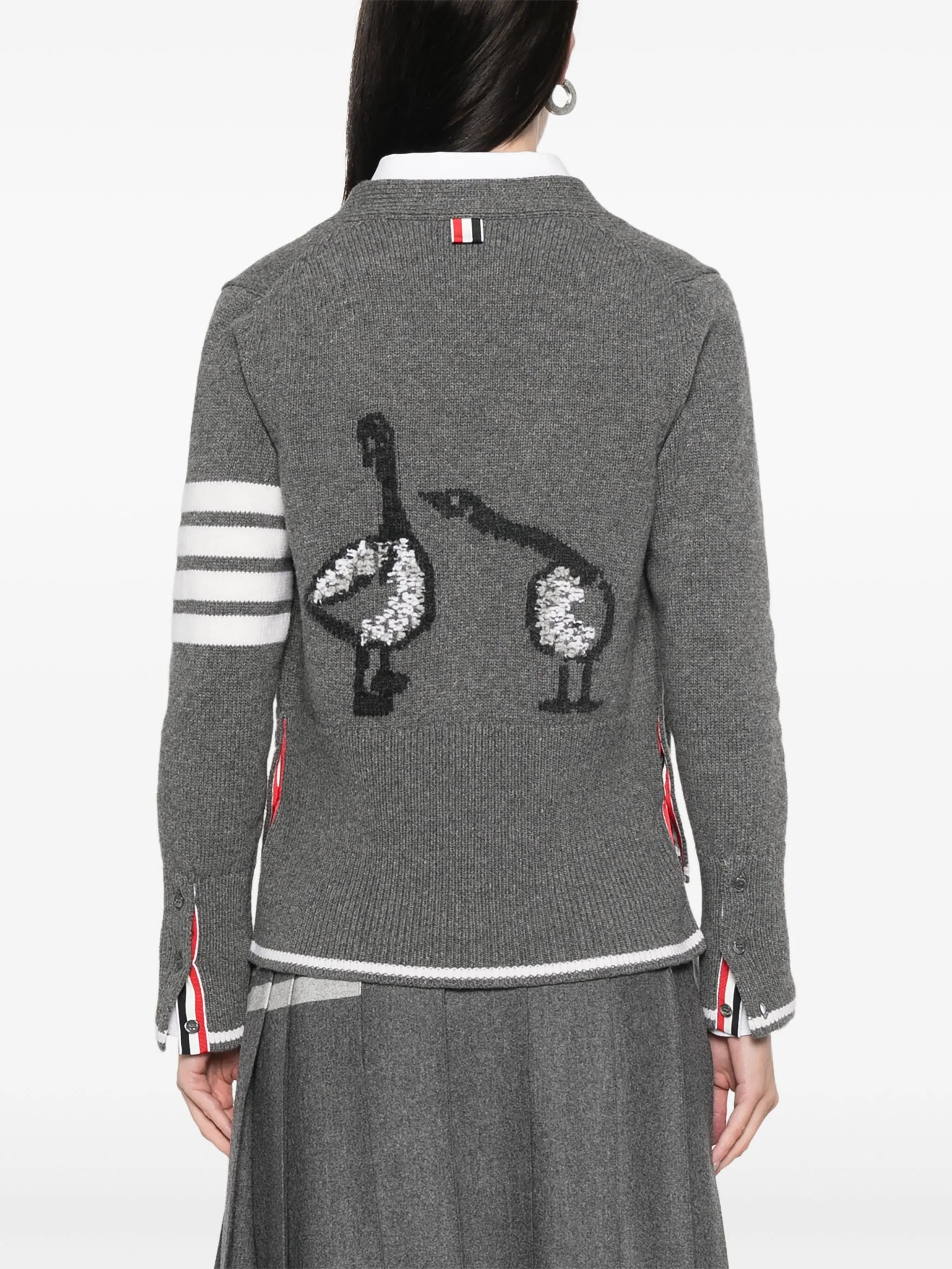 Geese-intarsia 4 Bar Stripes cardigan