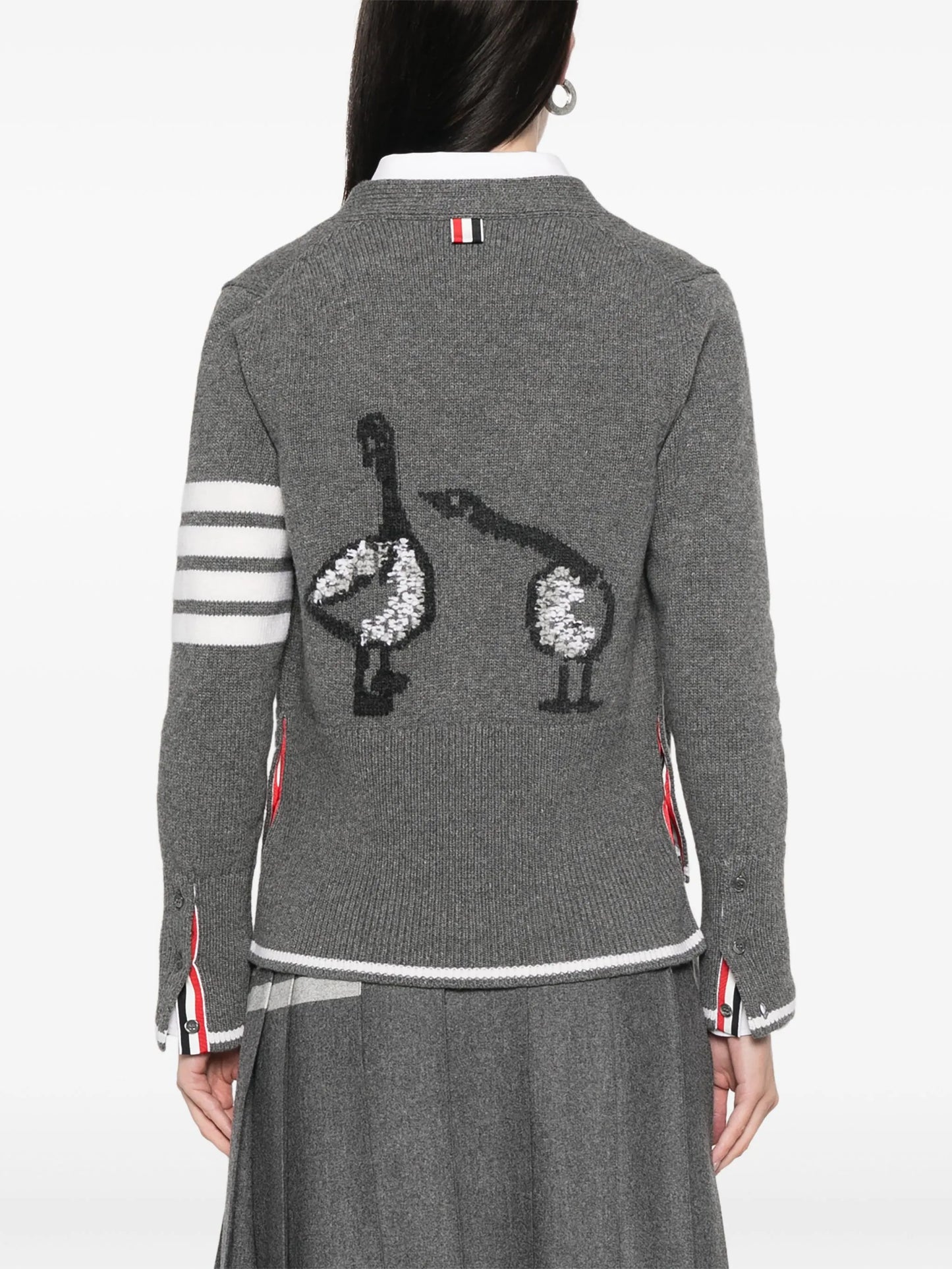 Geese-intarsia 4 Bar Stripes cardigan