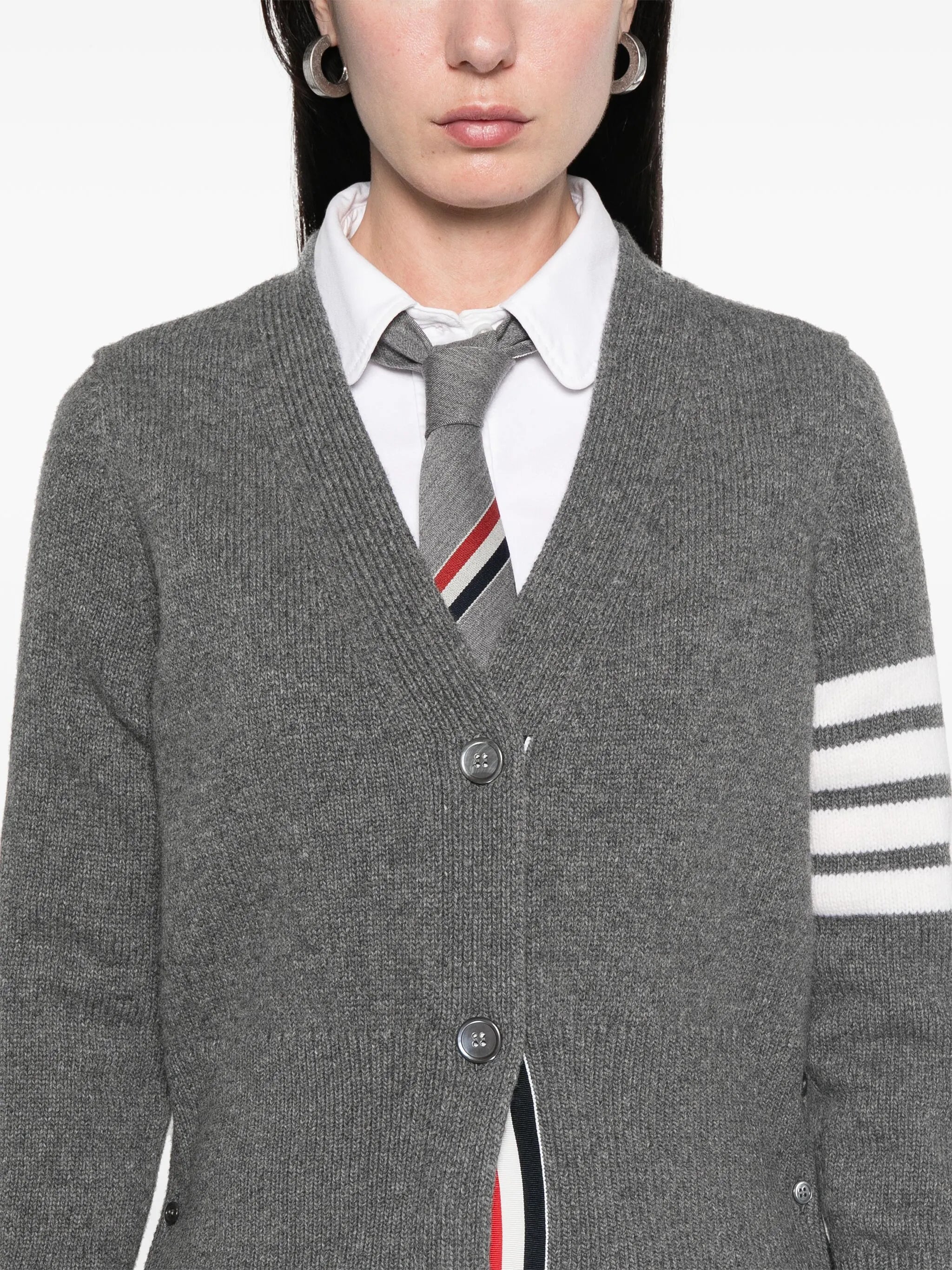 Geese-intarsia 4 Bar Stripes cardigan