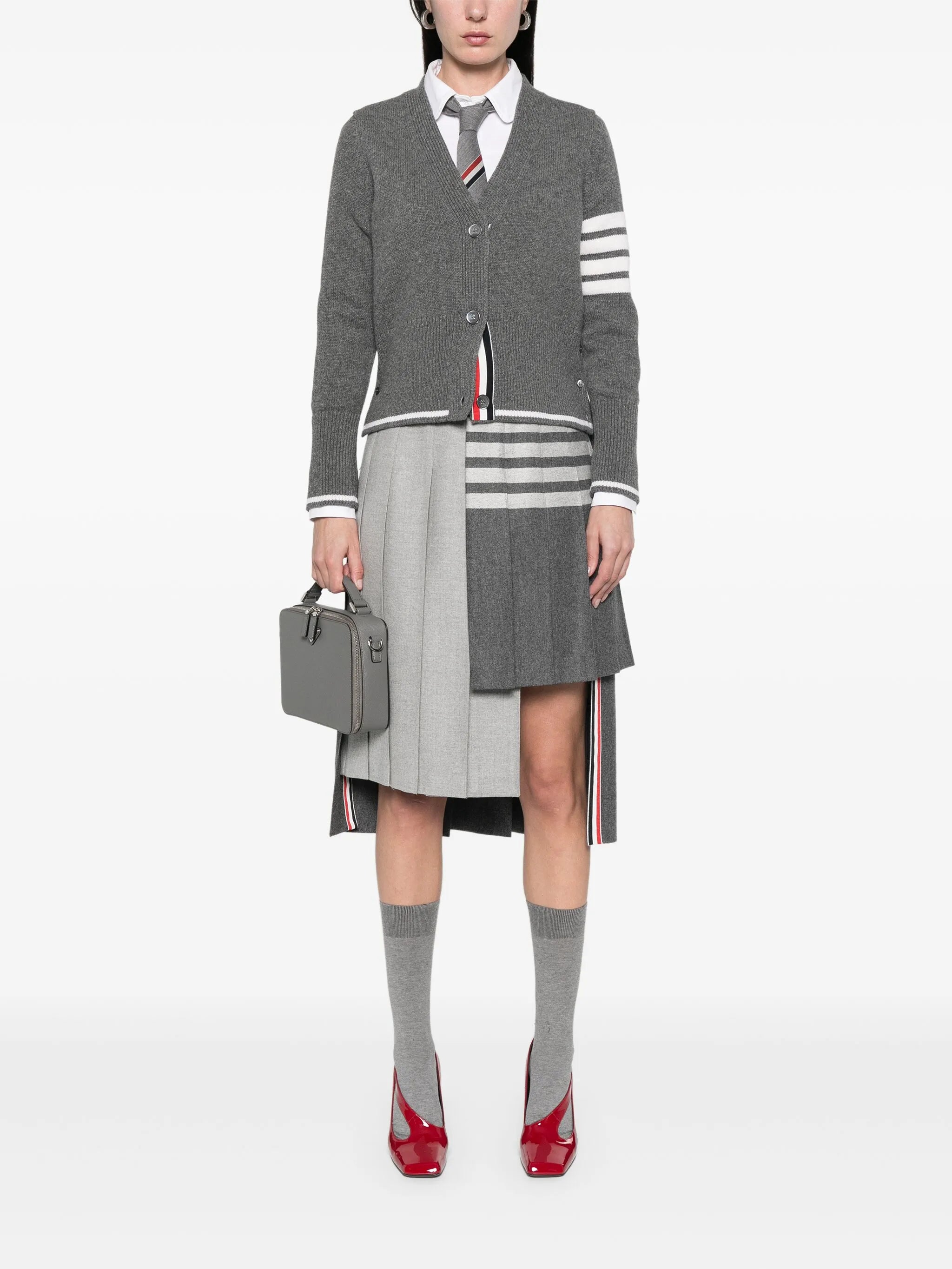 Geese-intarsia 4 Bar Stripes cardigan