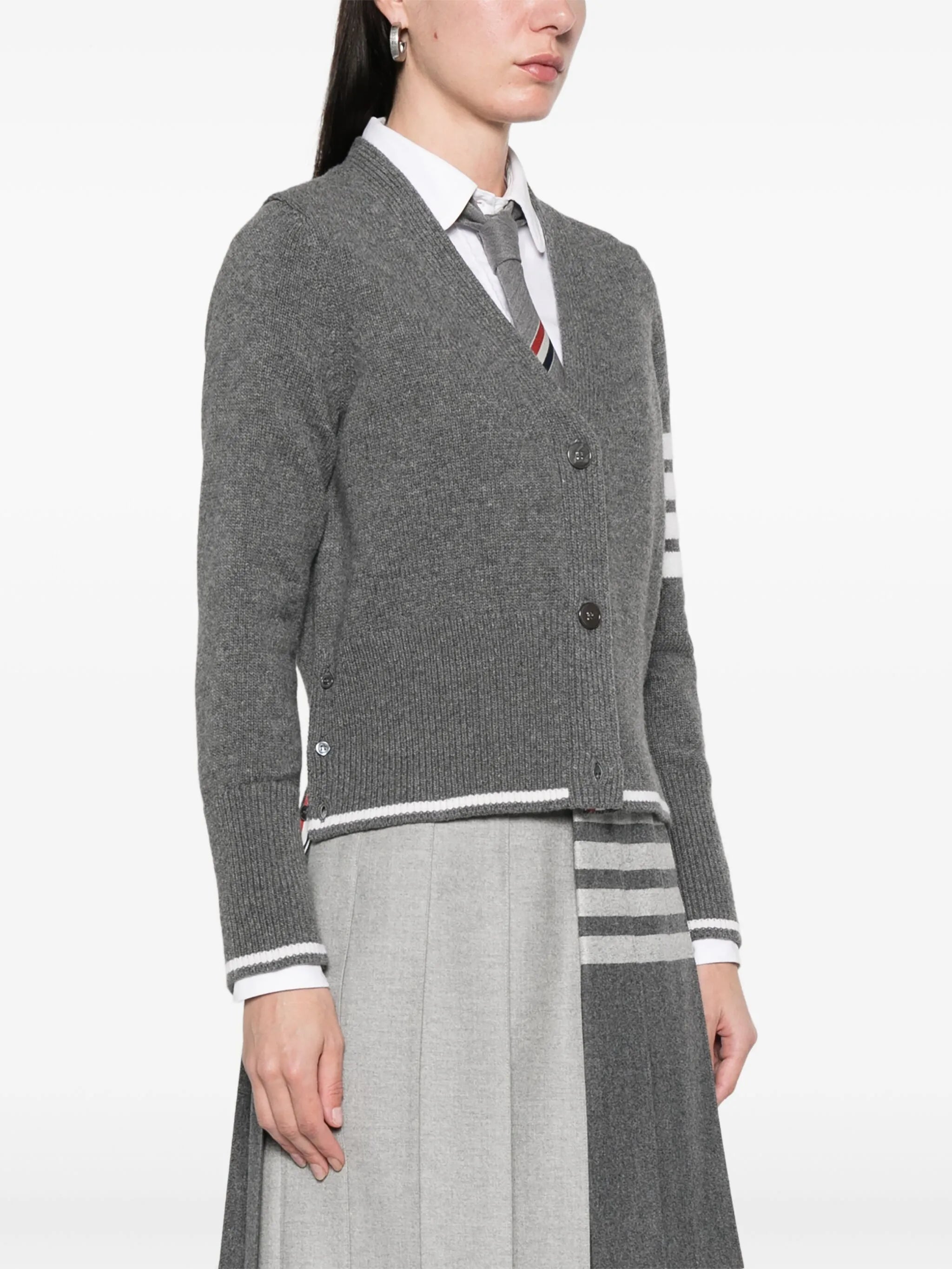 Geese-intarsia 4 Bar Stripes cardigan