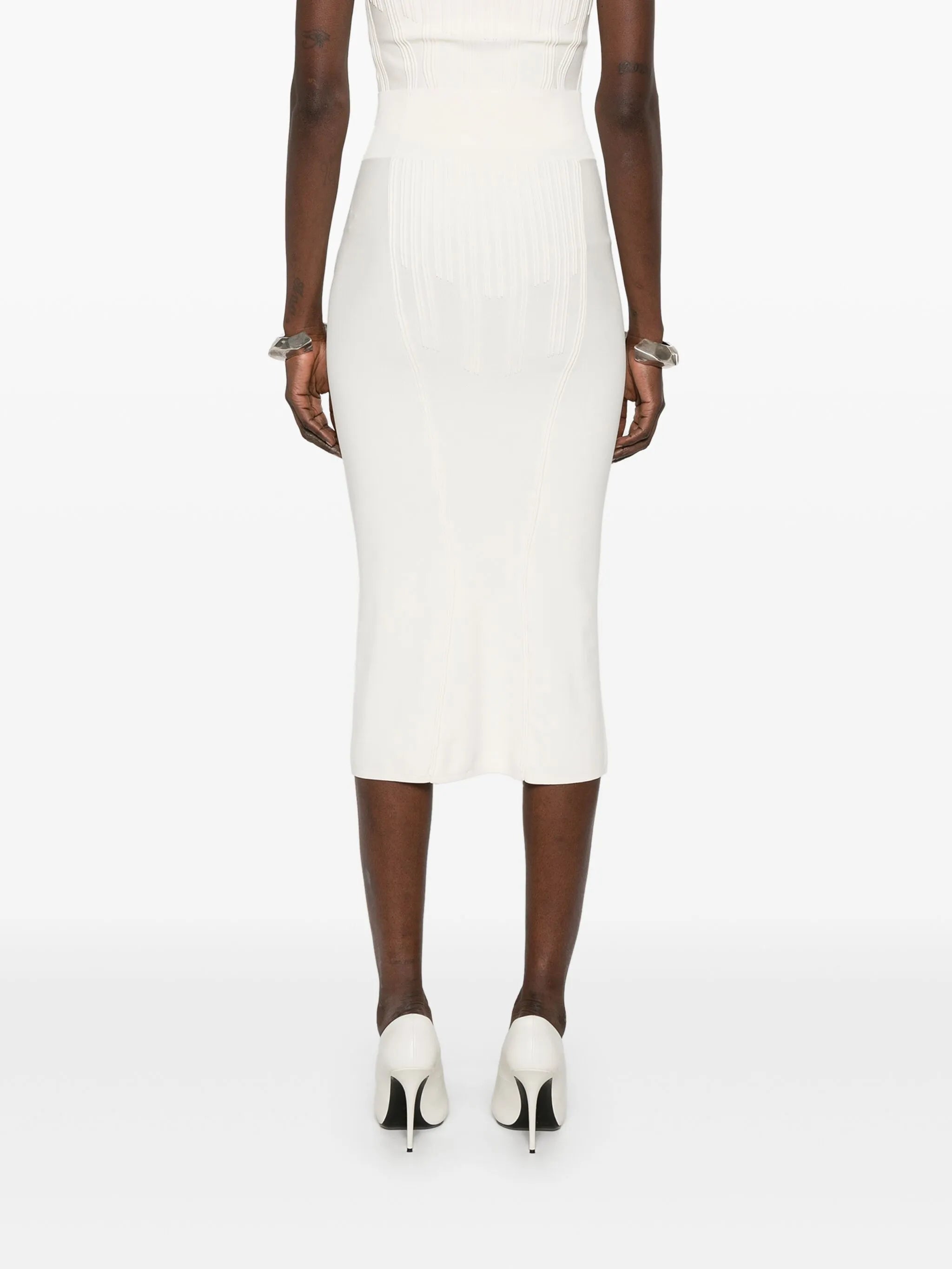 boning-detail midi skirt