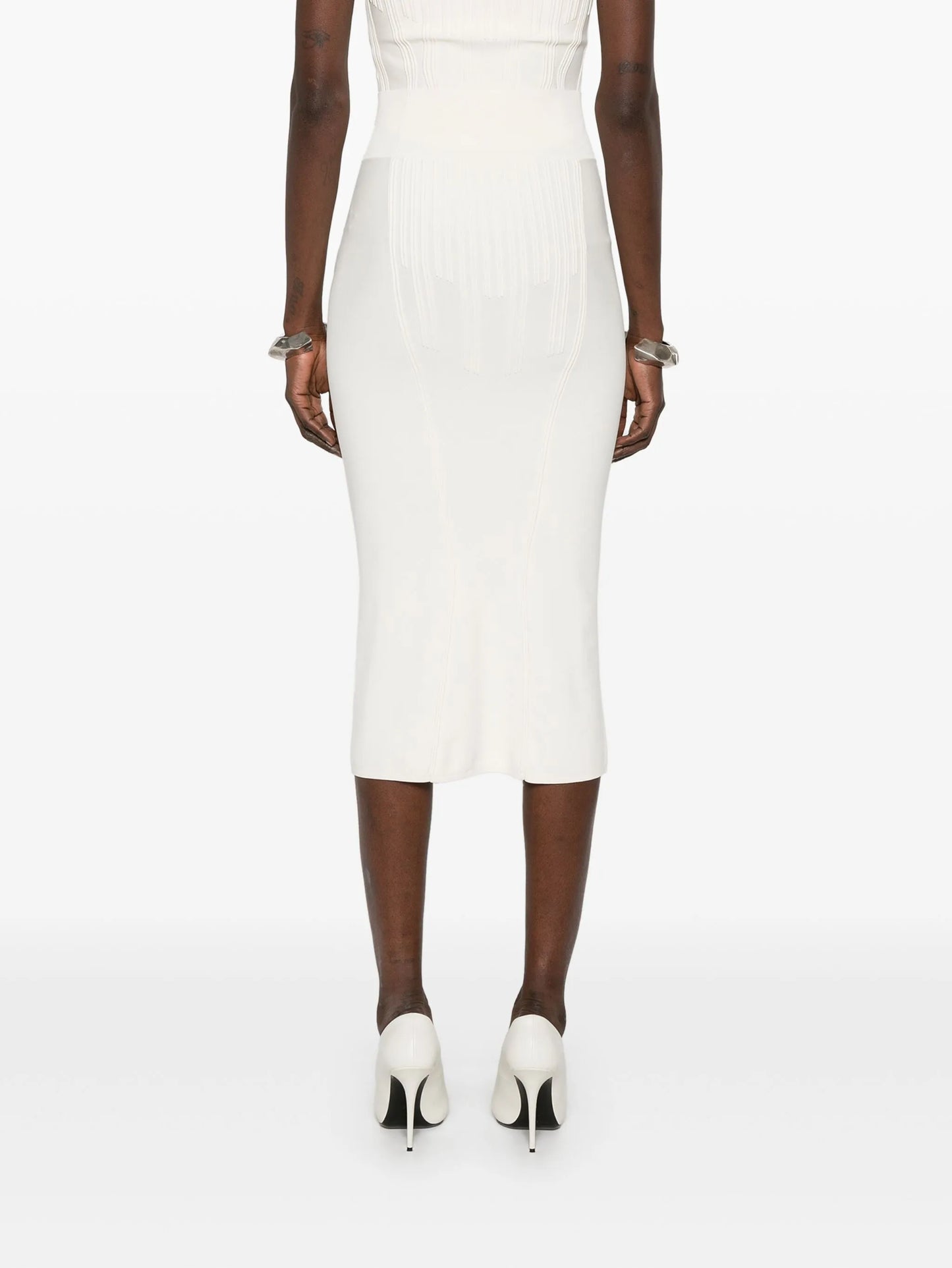 boning-detail midi skirt