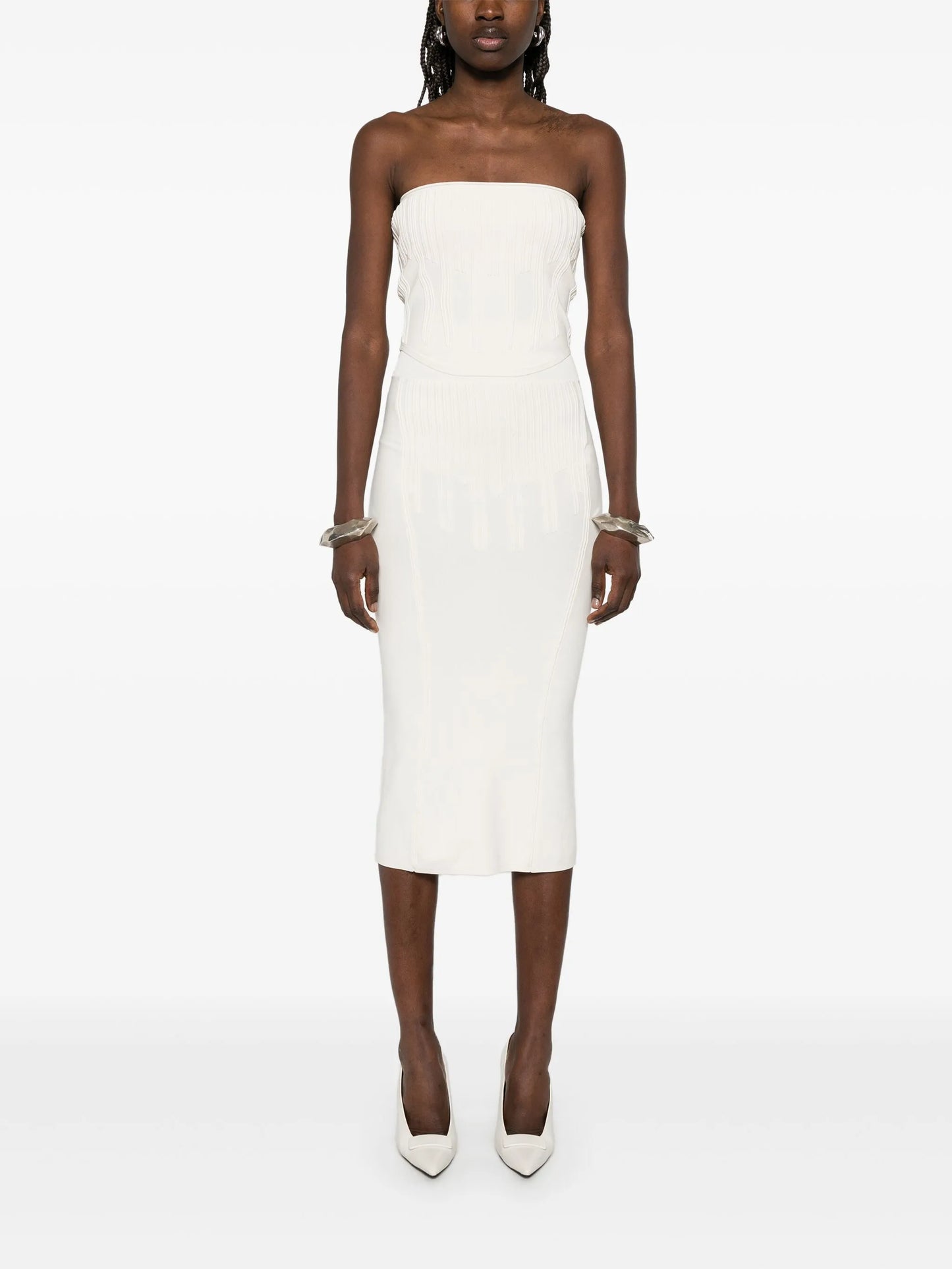 boning-detail midi skirt