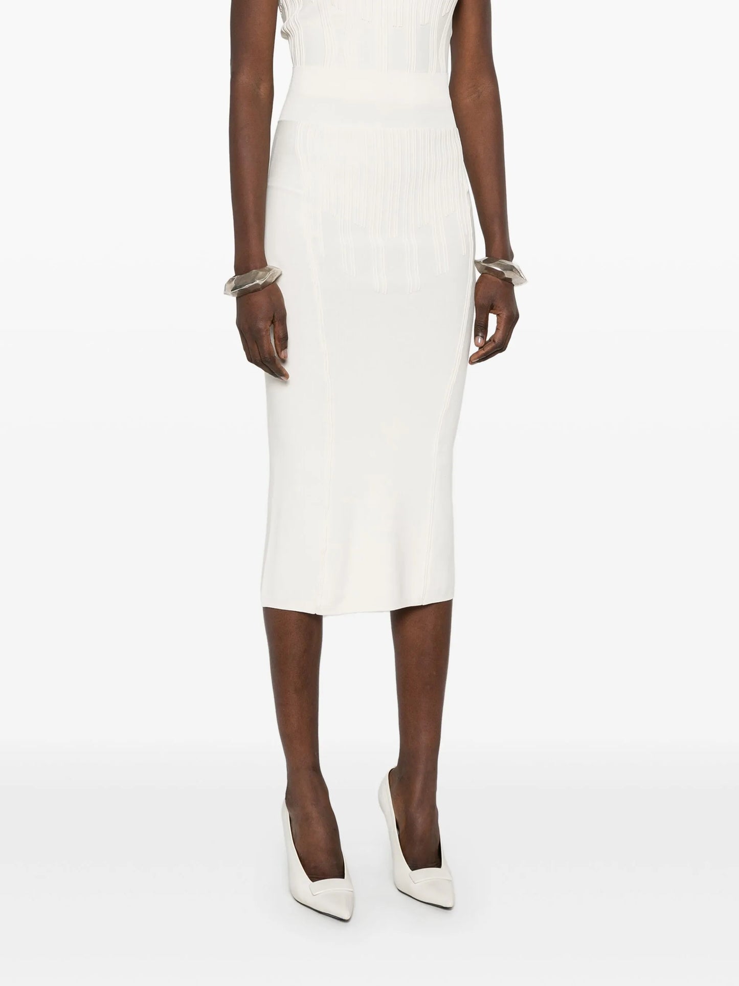 boning-detail midi skirt