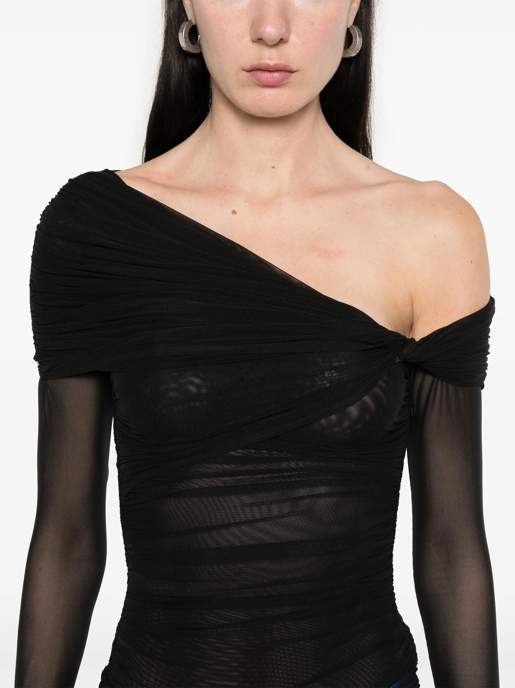 off-shoulder ruched bodysuit