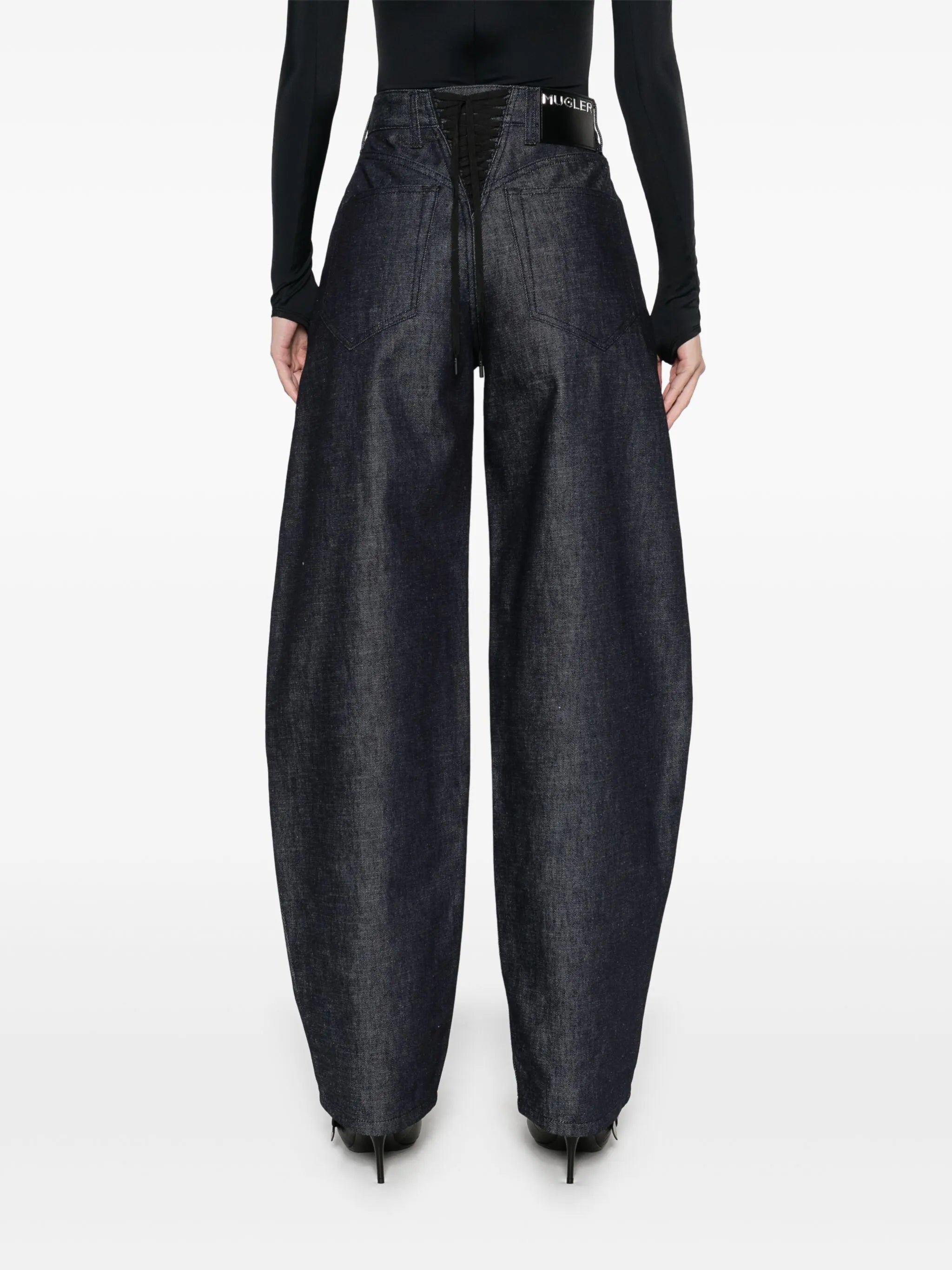 lace-up wide leg jeans