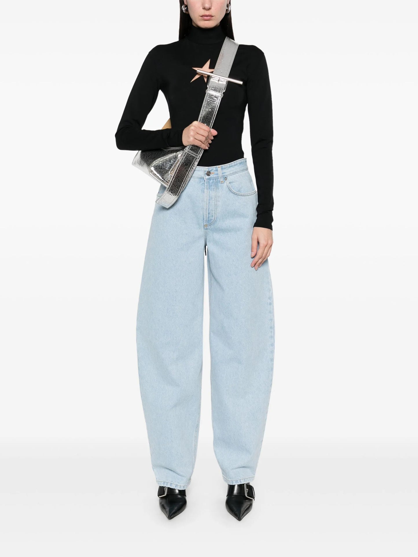 lace-up wide leg jeans