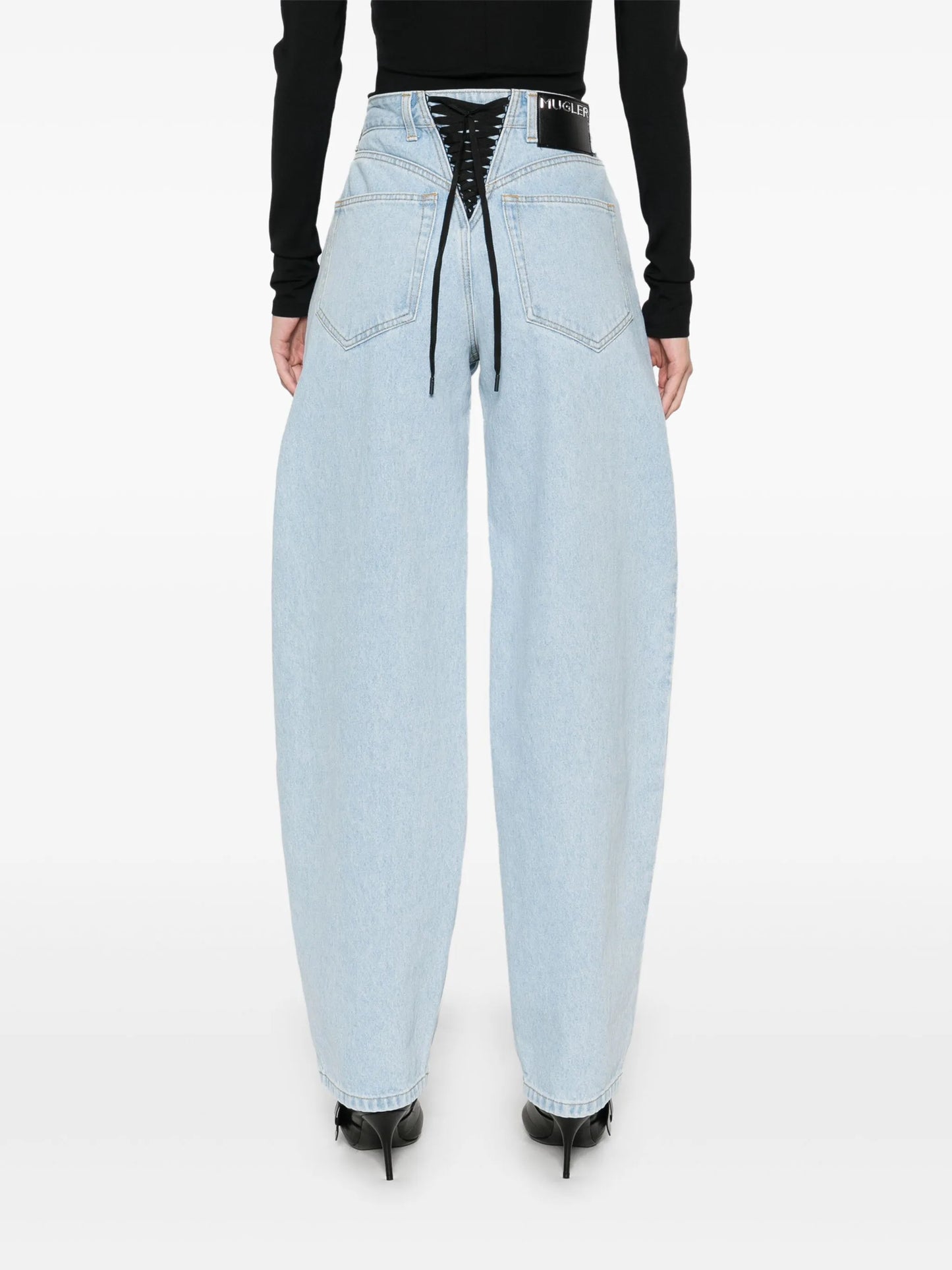 lace-up wide leg jeans