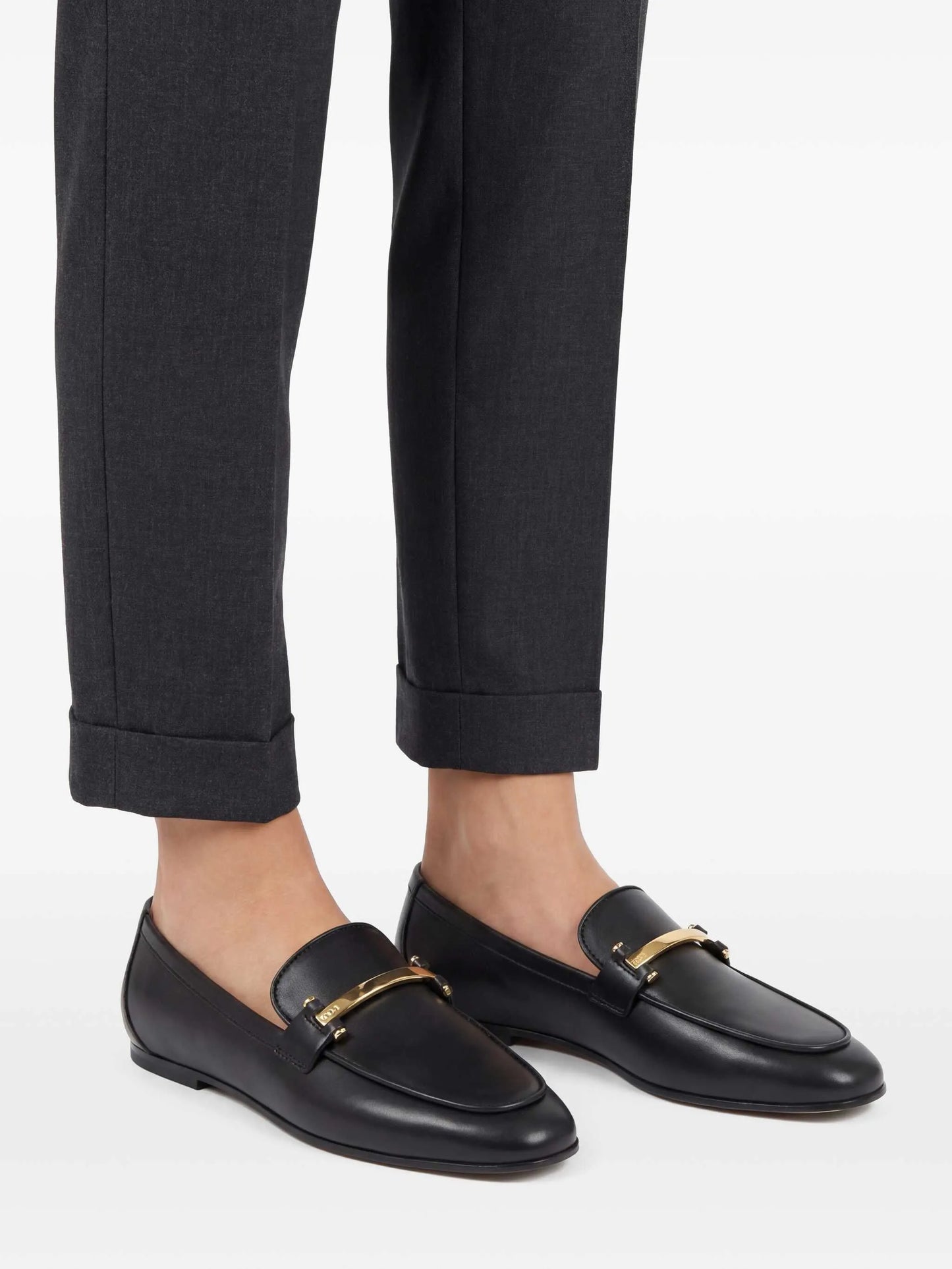 metal-bar leather loafers