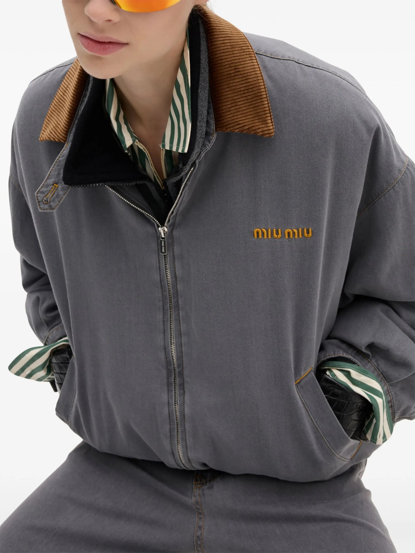 velvet-trim bomber jacket