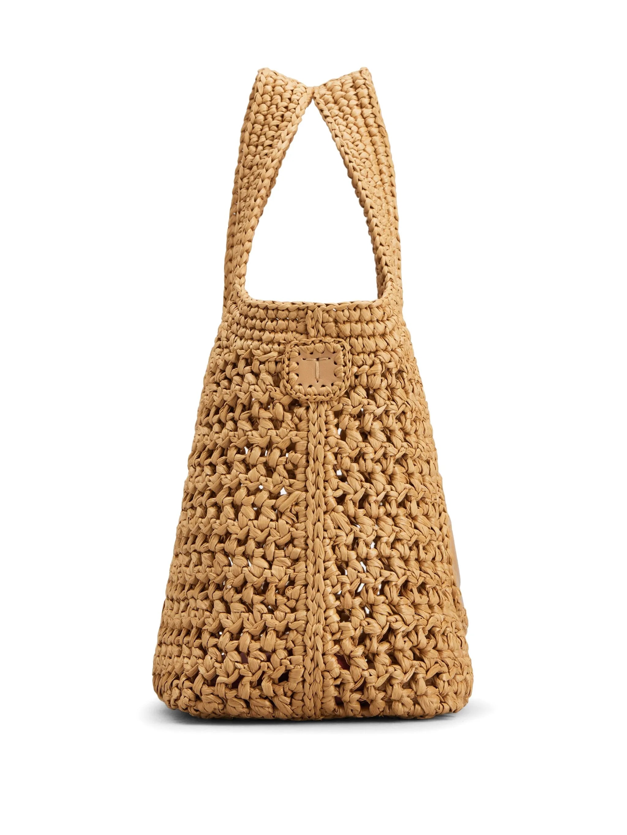 mini leather-raffia shopping bag