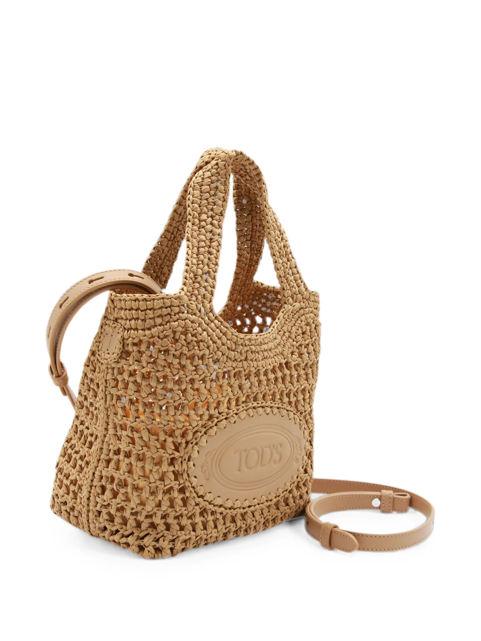 shopping bag in raffia and leather mini