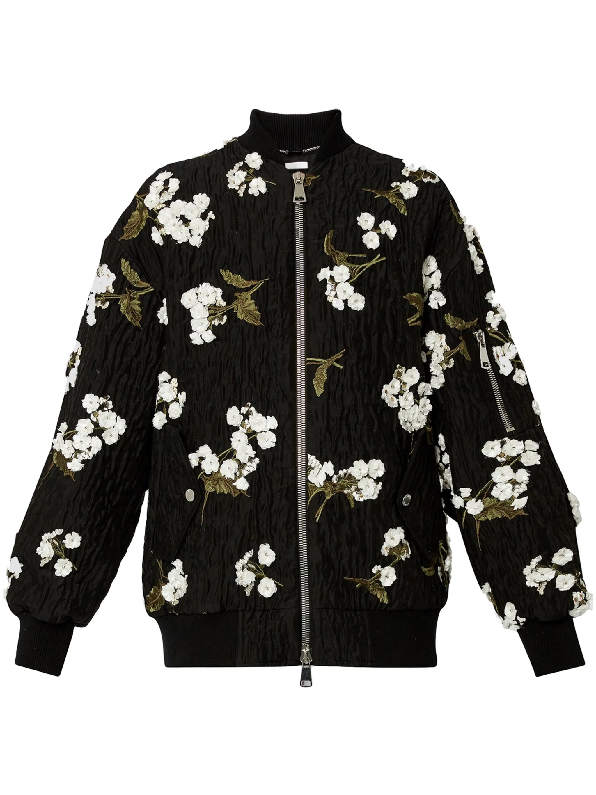 floral-appliqué bomber jacket