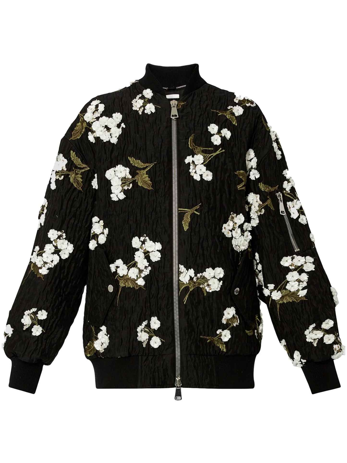 floral-appliqué bomber jacket