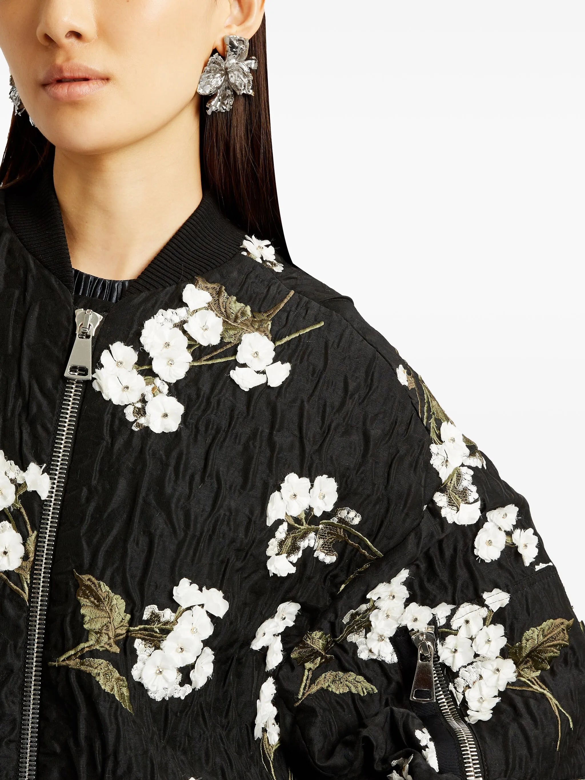 floral-appliqué bomber jacket