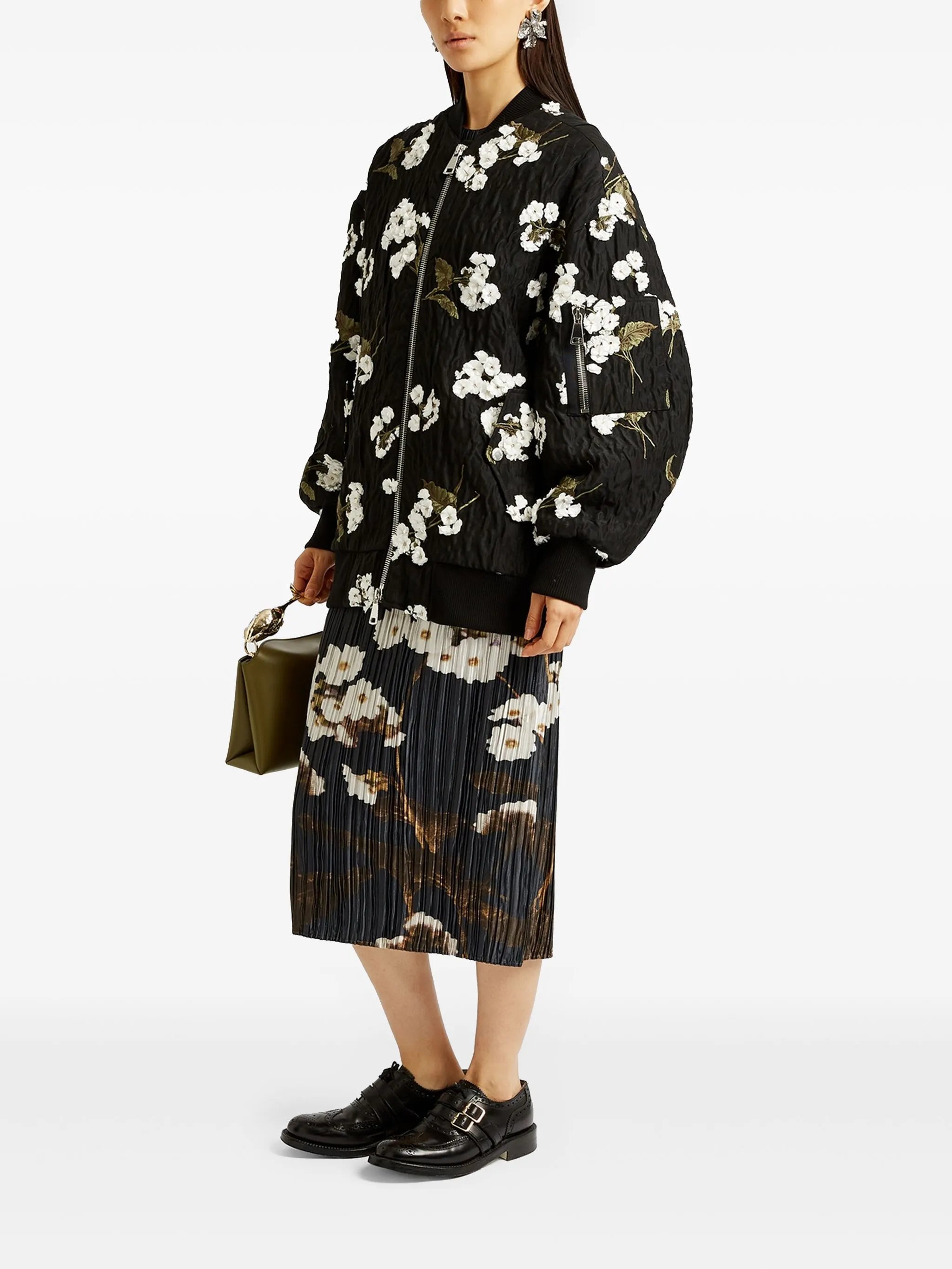 floral-appliqué bomber jacket