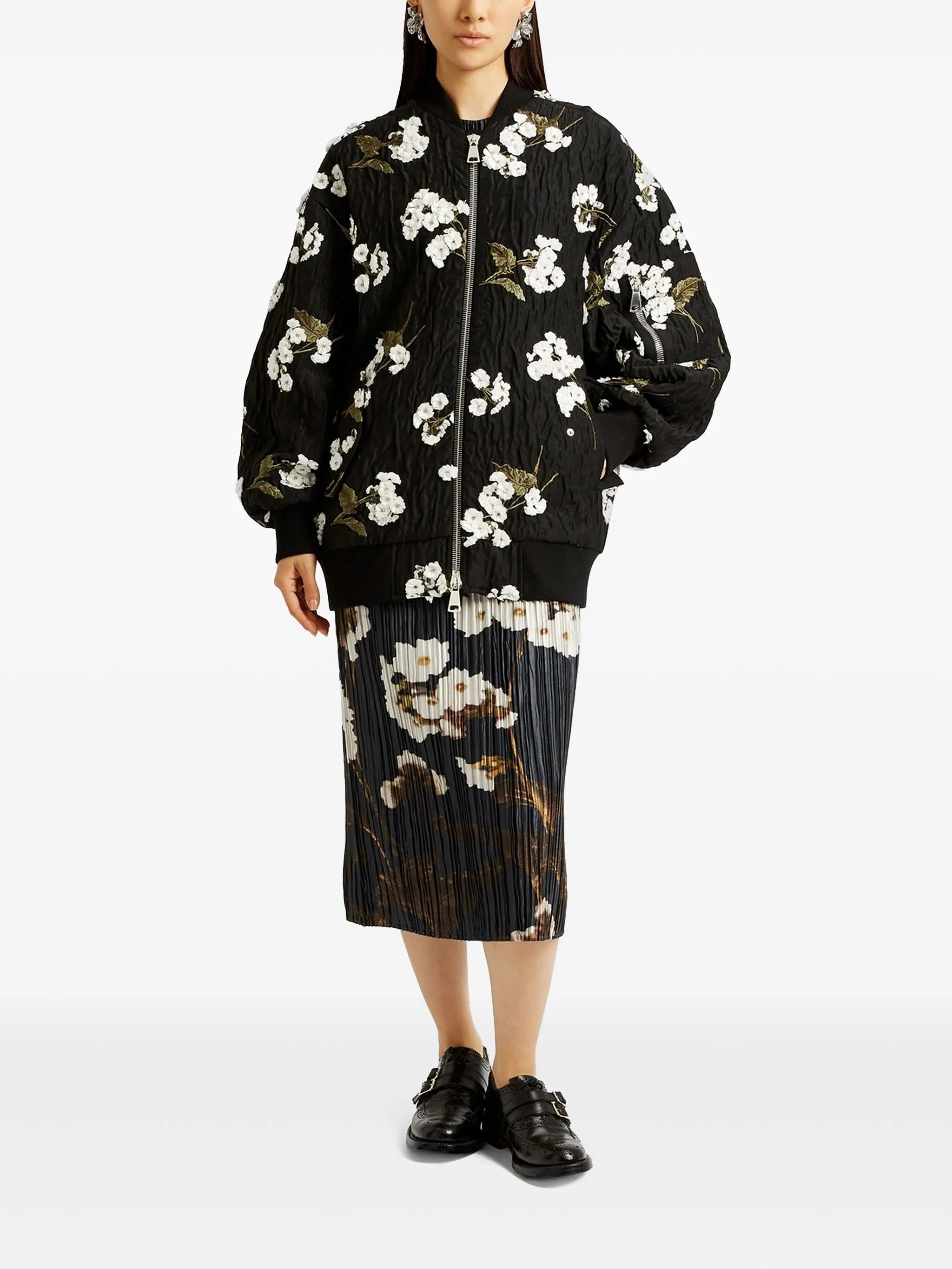 floral-appliqué bomber jacket